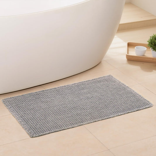 Waffle Bath Mat - Boho Bathroom Rugs Non Slip Washable, Super Absorbent & Quick Dry, Soft Bath Mat Farmhouse Bathroom Decor, 20'' x 32'', Light Grey