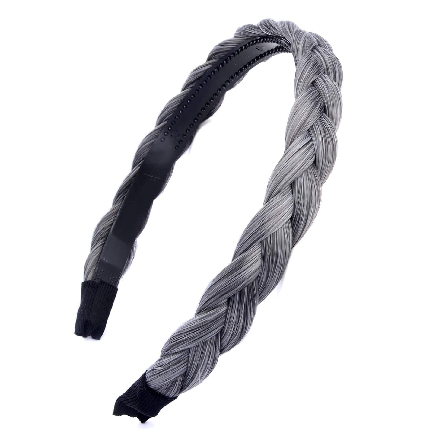 DIGUAN Width 0.6 inches Narrow Synthetic Hair Plaited Headband Braid With Teeth Hair Band Accessories for Women Girl (Dark Gray)