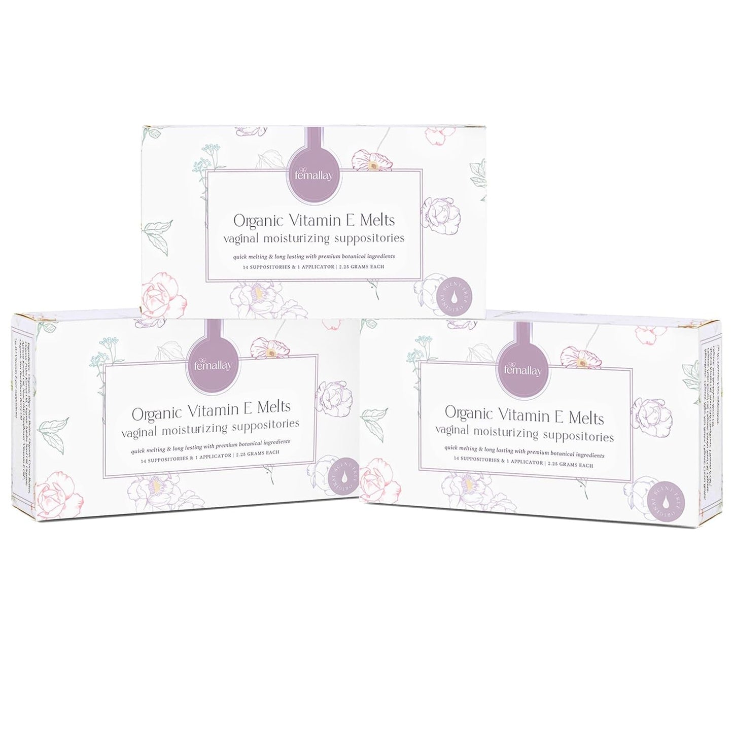 Femallay Organic Vitamin E Vaginal Moisturizing Suppository Melts - 3 Pack - Relief for Menopause Dryness & Irritation - 14 Count + Applicator