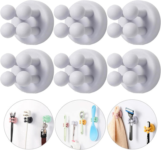 iBetterLife Tooth Brush Holder for Bathroom - 6Pcs Silicone Toothbrush Razor Holder for Shower Wall Mounted Self Adhesive Cute Storage Hook for Kids Hanging Loofah Towel for Kitchen Living Room Office
