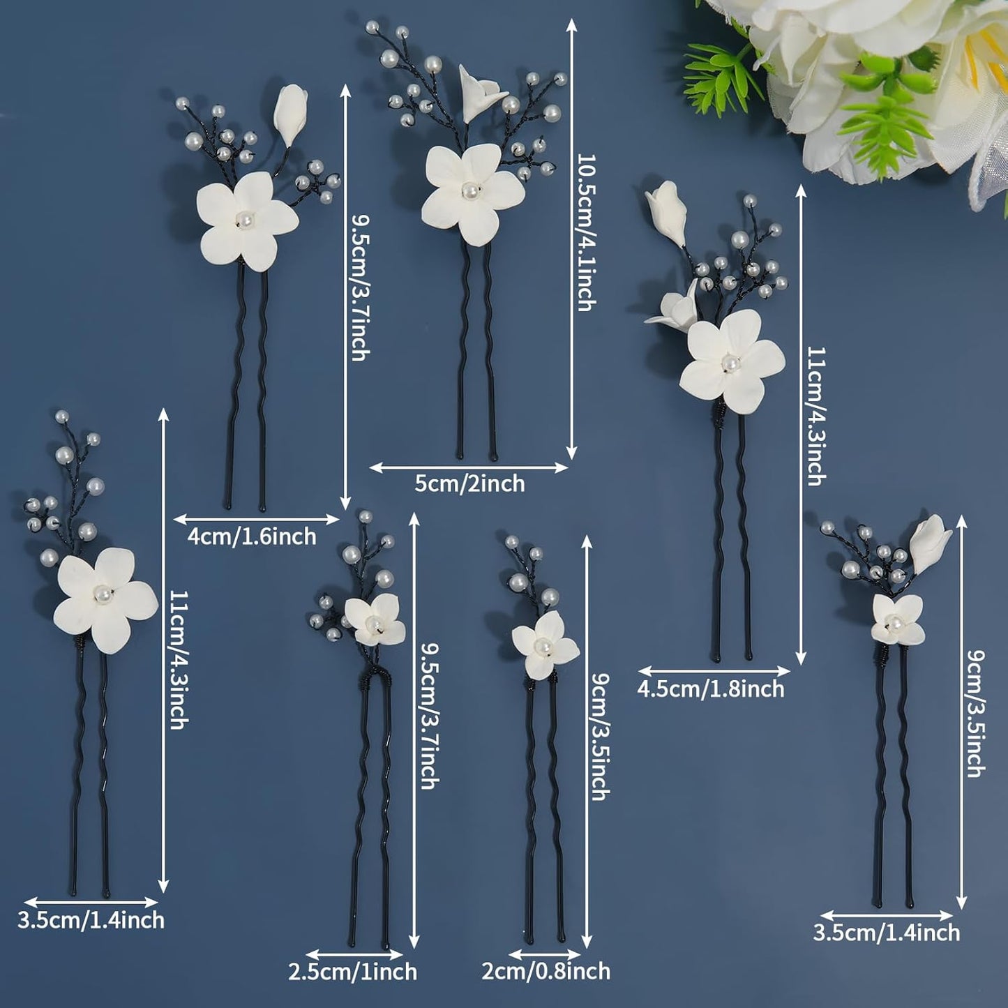 Handmade Bridal Wedding Hair Pins 7Pcs White Flower Pearls Hair Clips Bridal Wedding Hair Accessories for Women Girls Brides Bridesmaid