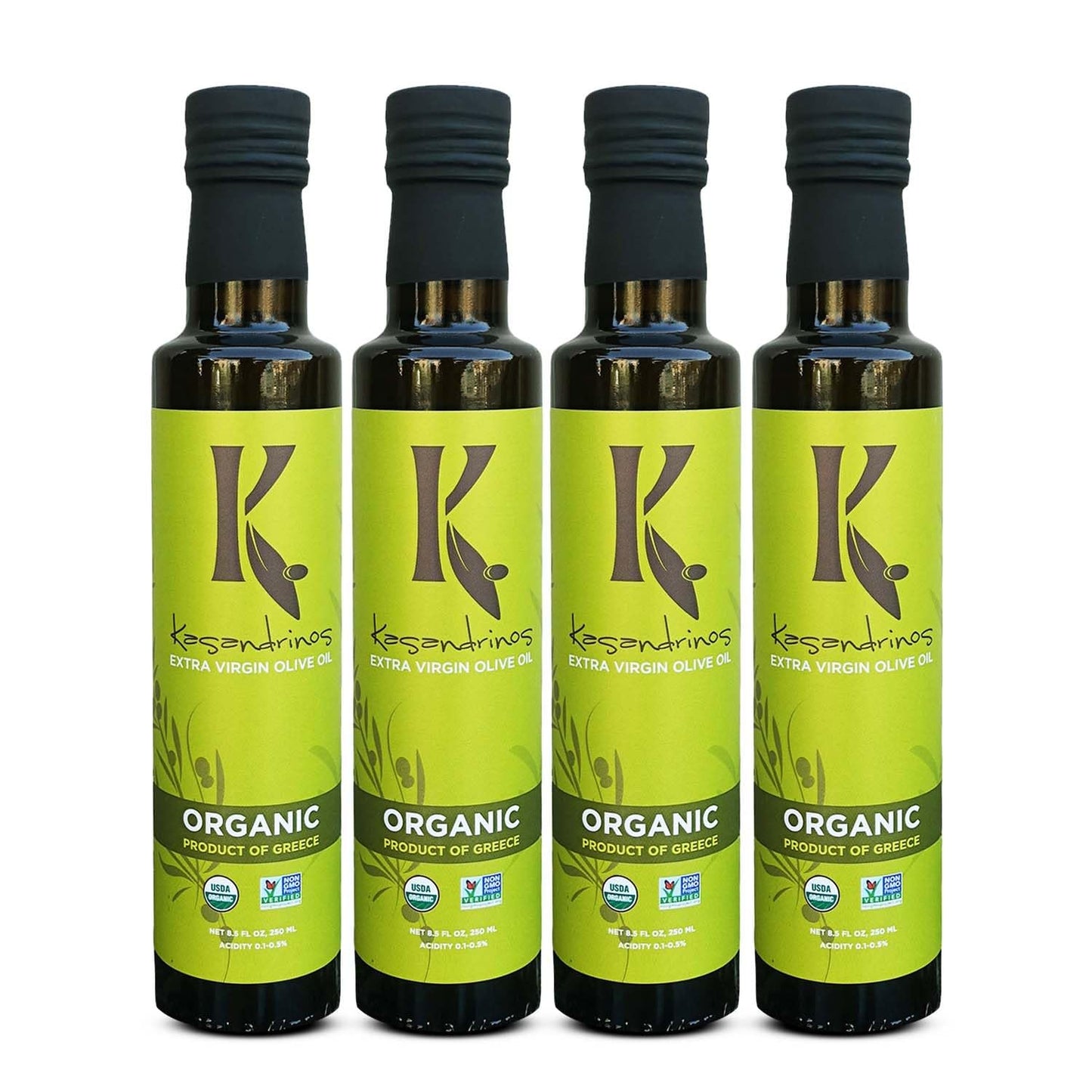Kasandrinos Organic Olive Oil Extra Virgin, Polyphenol Rich Greek Olive Oil, 100% Organic First Cold Pressed, Mild + Delicate Flavor, Verified by Non GMO, 250/8.5 oz (Pack of 4)