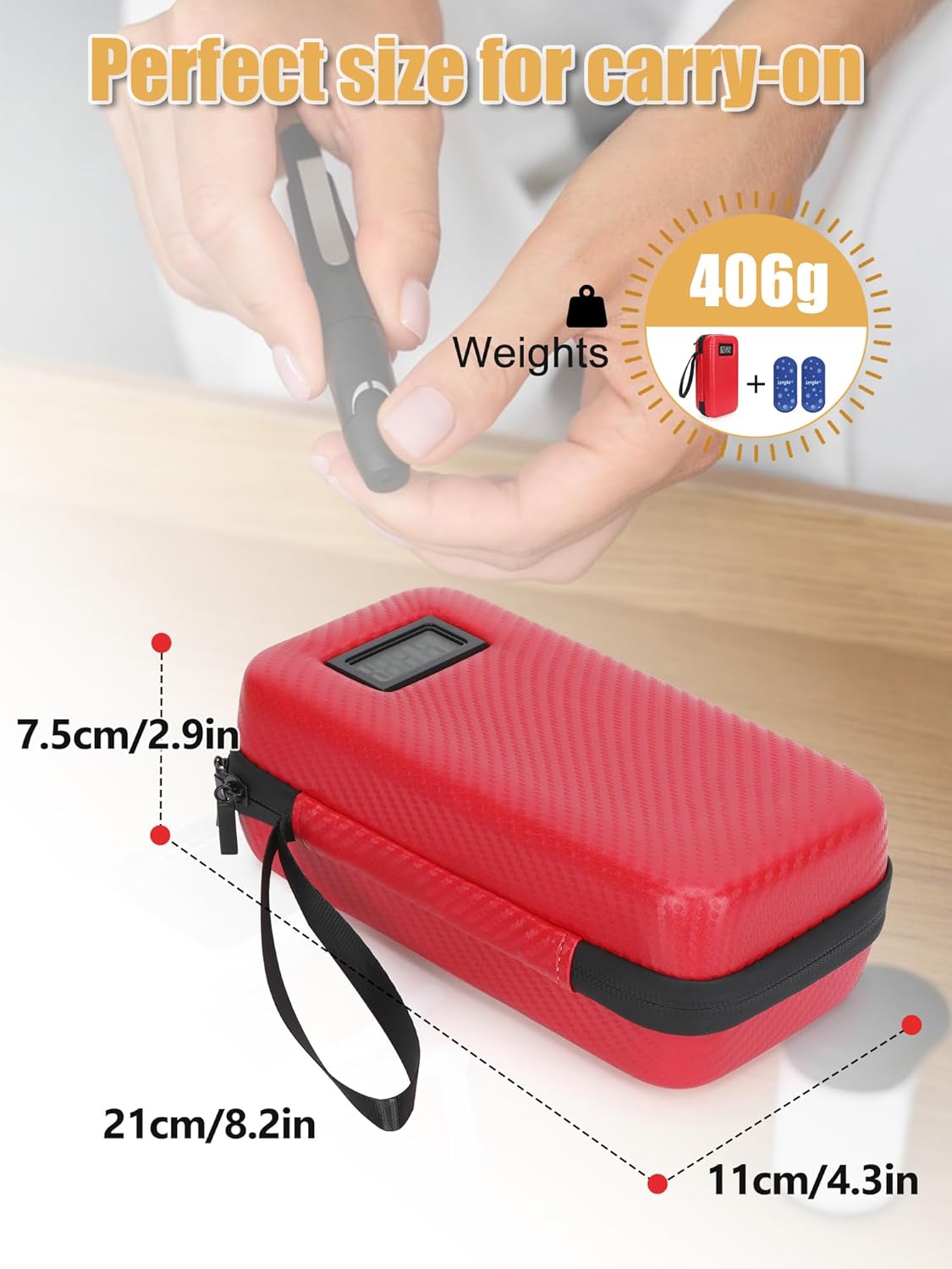 Insulin Cooler Travel Case TSA Approved, Insulin Travel Case Temperature Display, Portable Insulin Pen Cooler Travel Case for Insulin Ice Pack, Travel Diabetic Supplies (Red)