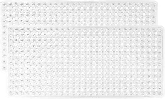 GORILLA GRIP Patented Bath Tub Shower Mat, 2 Pack, Machine Washable Bathtub Floor Liner Mats, Suction Cups and Drain Holes to Keep Tubs Clean, Soft on Feet, Bathroom Essentials, 35x16 Inch, Clear