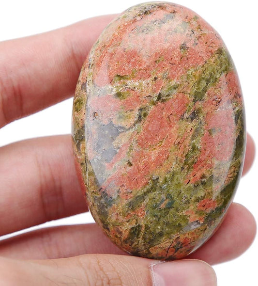 Natural Unakite Oval Polished Worry Stones, Healing Crystal Indoor Fountain Stones Massage Energy Anxiety Relief Items