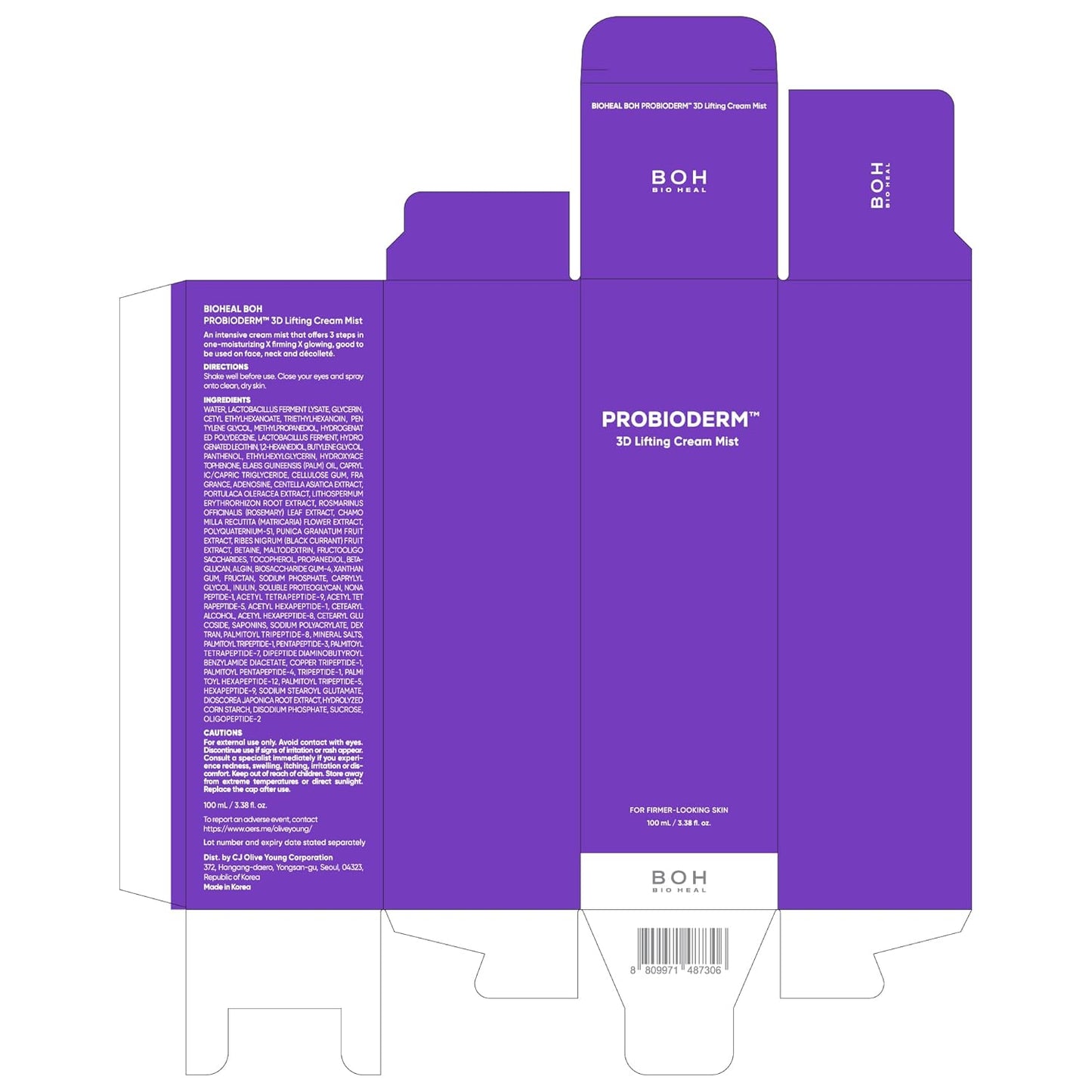 BIOHEAL BOH Probioderm™ 3D Lifting Cream Mist 3.38 fl oz (100 ml) | Face Moisturizers, Hydrating Glowing Serum Spray, Moisturizing & Elasticity-Enhancing Facial Mist for Face, Neck & Décolleté