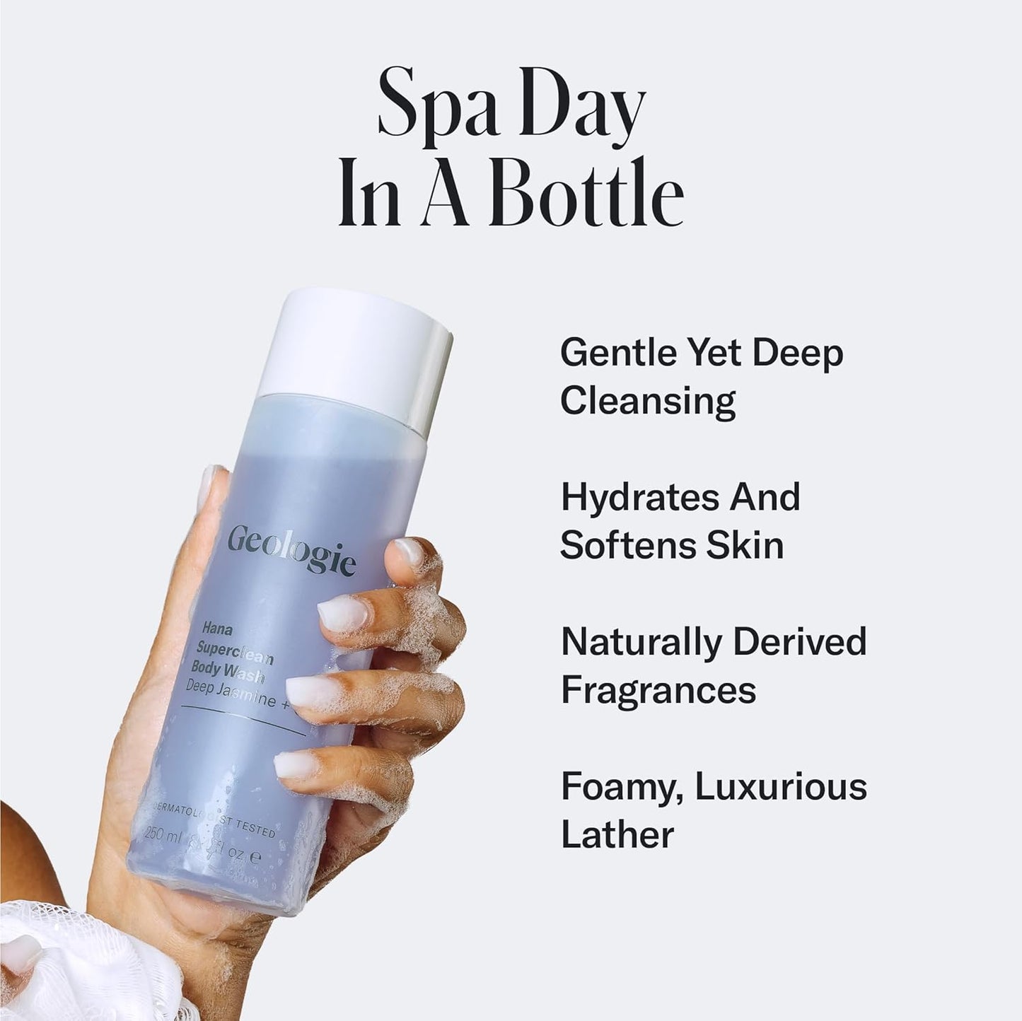 Geologie Hana Superclean Body Wash | Deep Cleansing Jasmine + Clove Shower Gel for Men & Women | All-Natural Clean & Hydrating Derm-Grade Formula | 8.4 fl oz Bottle