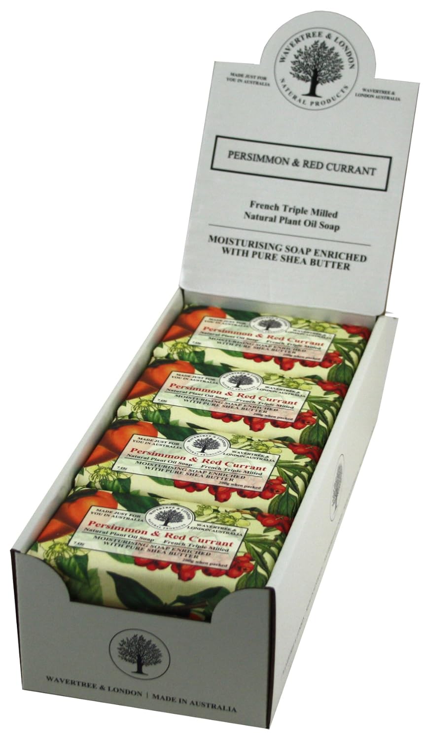 Wavertree & London Persimmon & Red Currant Scented Natural Soap (8 Bars), 7oz Moisturizing French Triple Milled Soap Bars enriched with shea butter - Pure Plant Oil Bath & Body Bars for All Skin Types