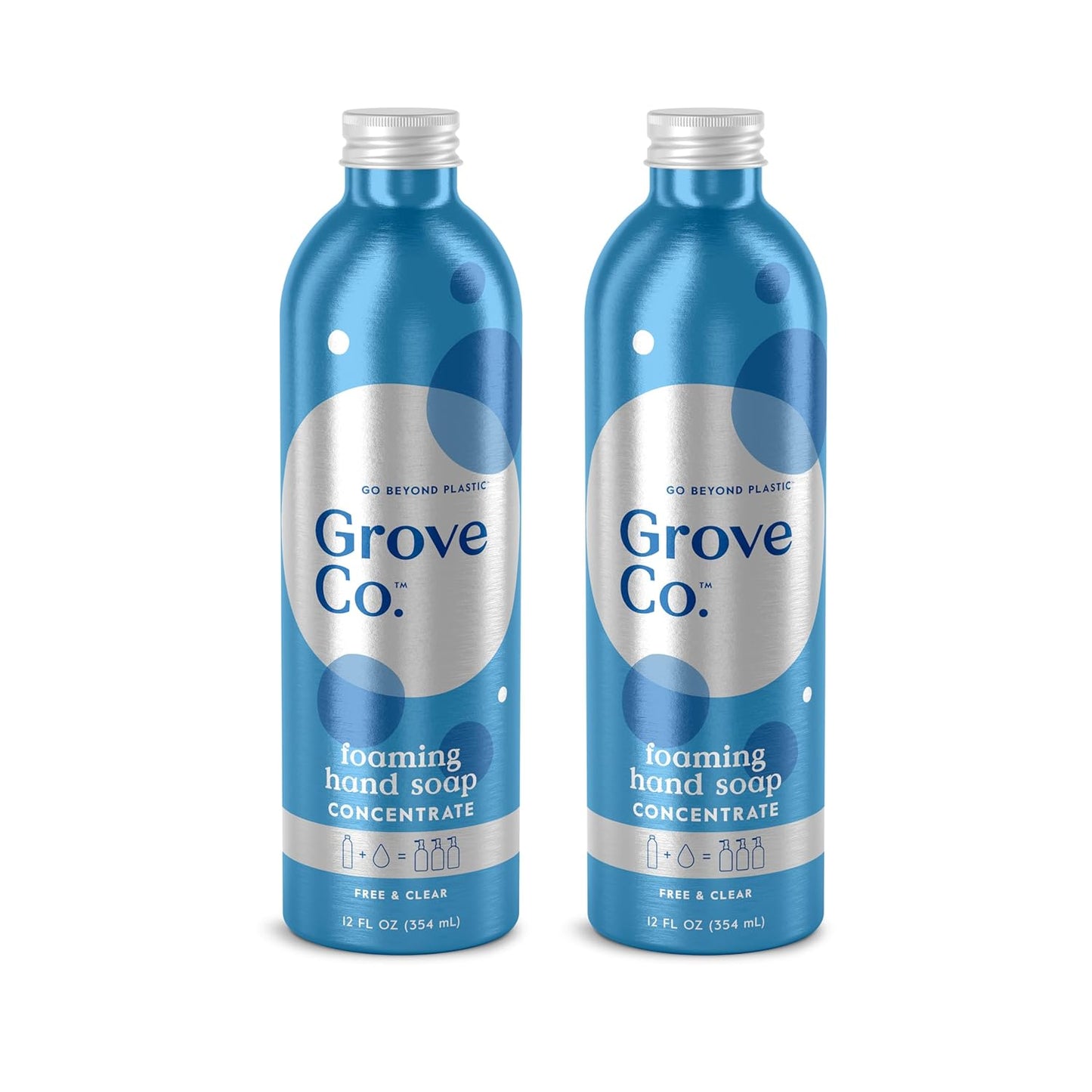 Grove Co. Hydrating Foaming Hand Soap Refills (2 x 12 Oz), Moisturizing Hand Wash, Fragrance-Free, No Plastic or Parabens, Cruelty Free, Free & Clear Unscented (Pack of 2)