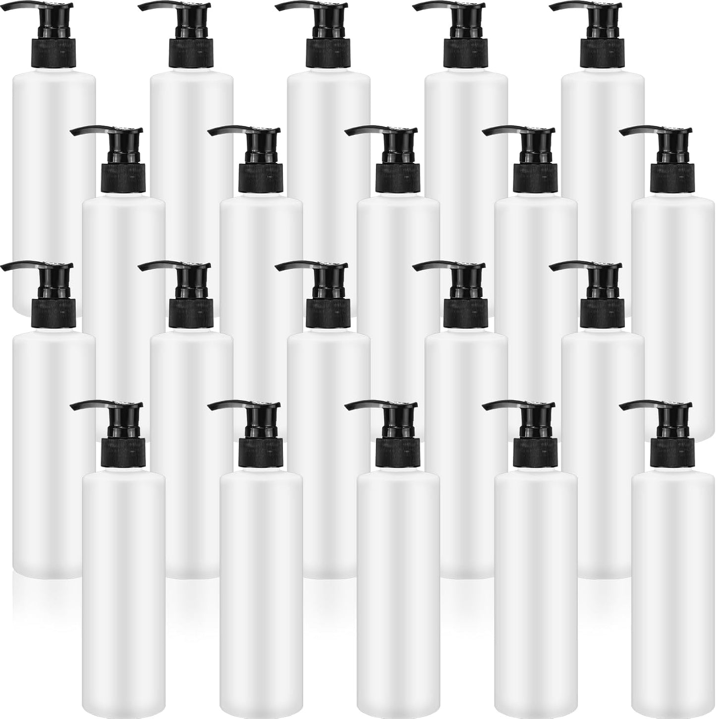 Thyle 20 Pcs Plastic Pump Dispenser Bottle 8 oz Refillable Plastic Bottles Bulk Lotion Container Travel Lock Empty container for Shampoo Massage Oil Dispensing (White bottle, black head)