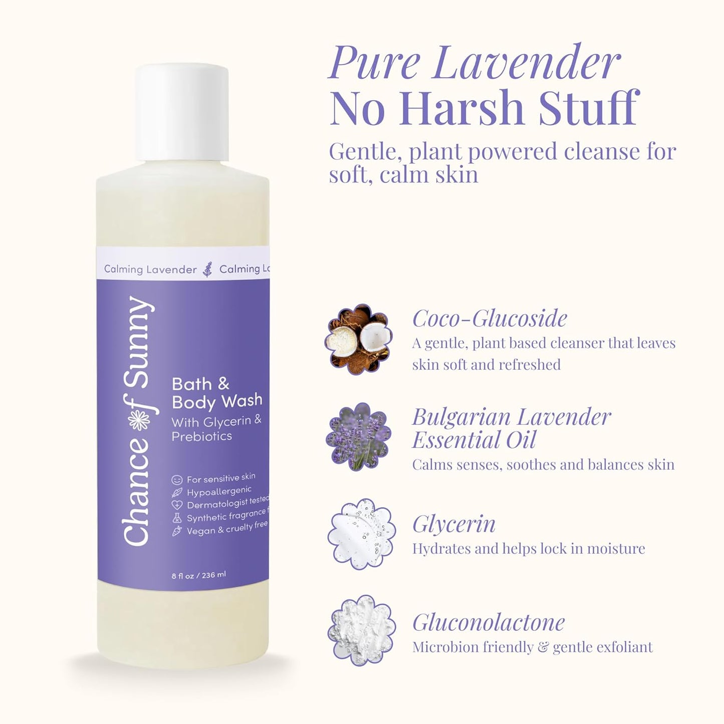 Sensitive Skin Bath & Body Wash – Sleepytime Lavender, Hypoallergenic & Dermatologist-Tested - Gentle, pH-Balanced Cleanser for Dry & Delicate Skin - Family-Friendly & Vegan (8 oz)