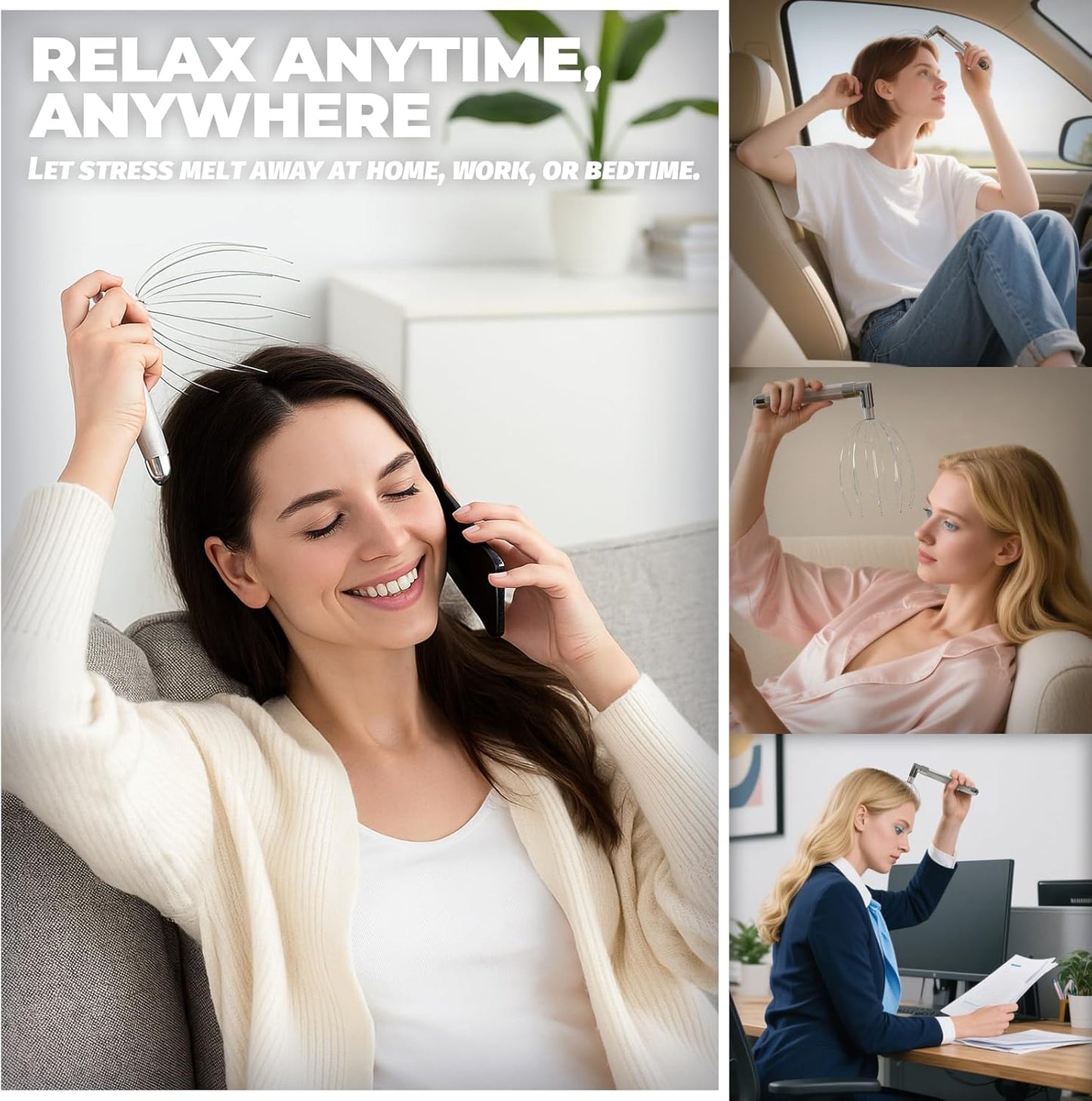 Head Massager Scalp, Vibrating Electric Scalp Massagers, Battery Powered Head Scratchers Massager Whisk Hair Massage Relax Tool with 20 Metal Fingers for Stress Relief, ldeal Gift for Women & Men