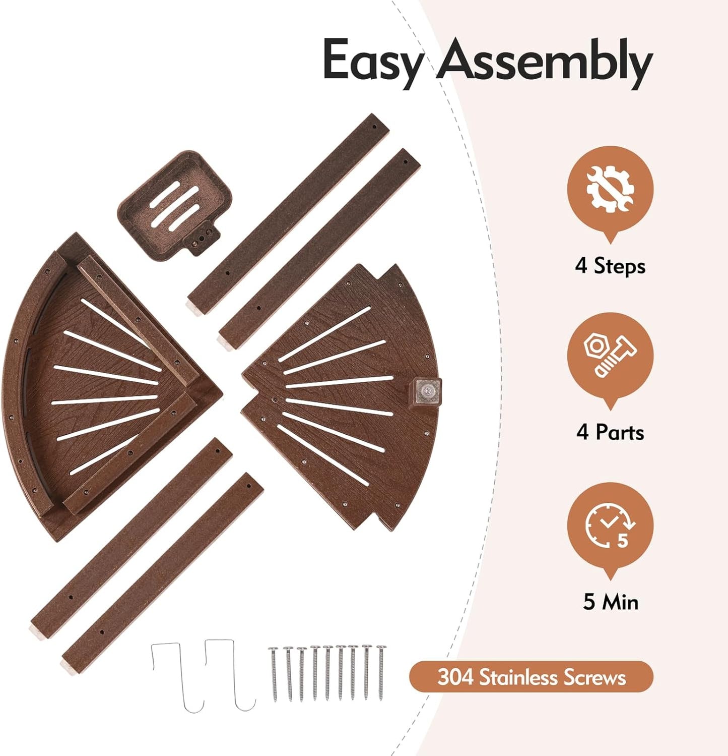 2-Tier Corner Shower Bench with Hooks & Soap Dish, HDPE Waterproof Stool for Shaving Legs, Non-Slip Shower Foot Rest - Brown