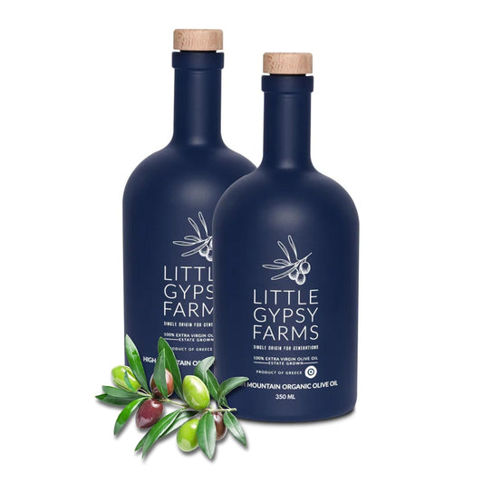 High Mountain Organic EVOO from Little Gypsy Farms | Extra Virgin Olive Oil from a Single Estate in Greece | First Cold-Pressed | High Polyphenols & Amino Acids | Non-GMO | 350ml (2 Pack)