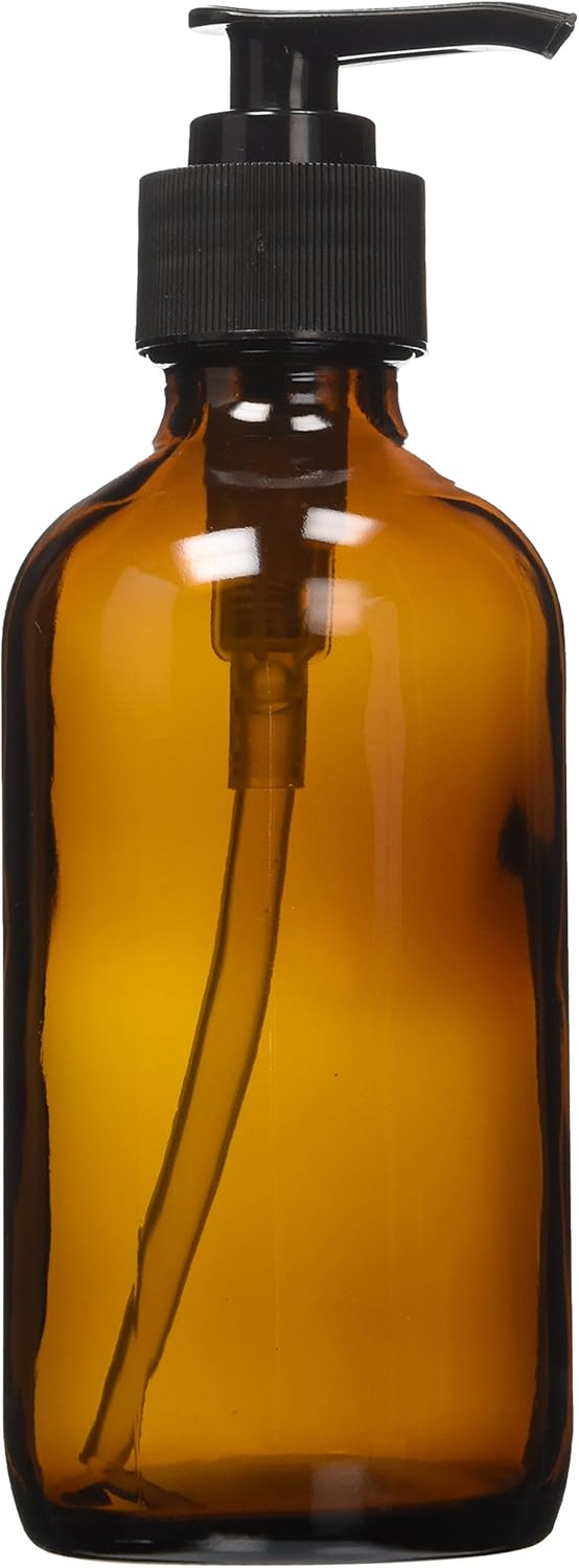 NaRaMax 8 oz Amber Glass Lotion / Soap Dispenser with Black Pump