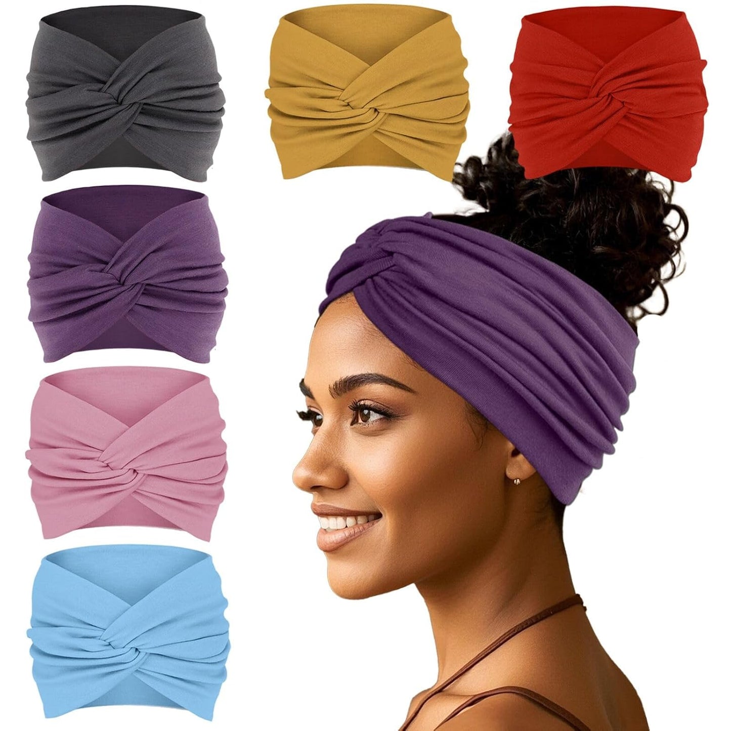 Wide Headbands For Women Extra Large Headband Twisted Knot Head Bands For Women's Hair Band Turban Accessories 6 Pack