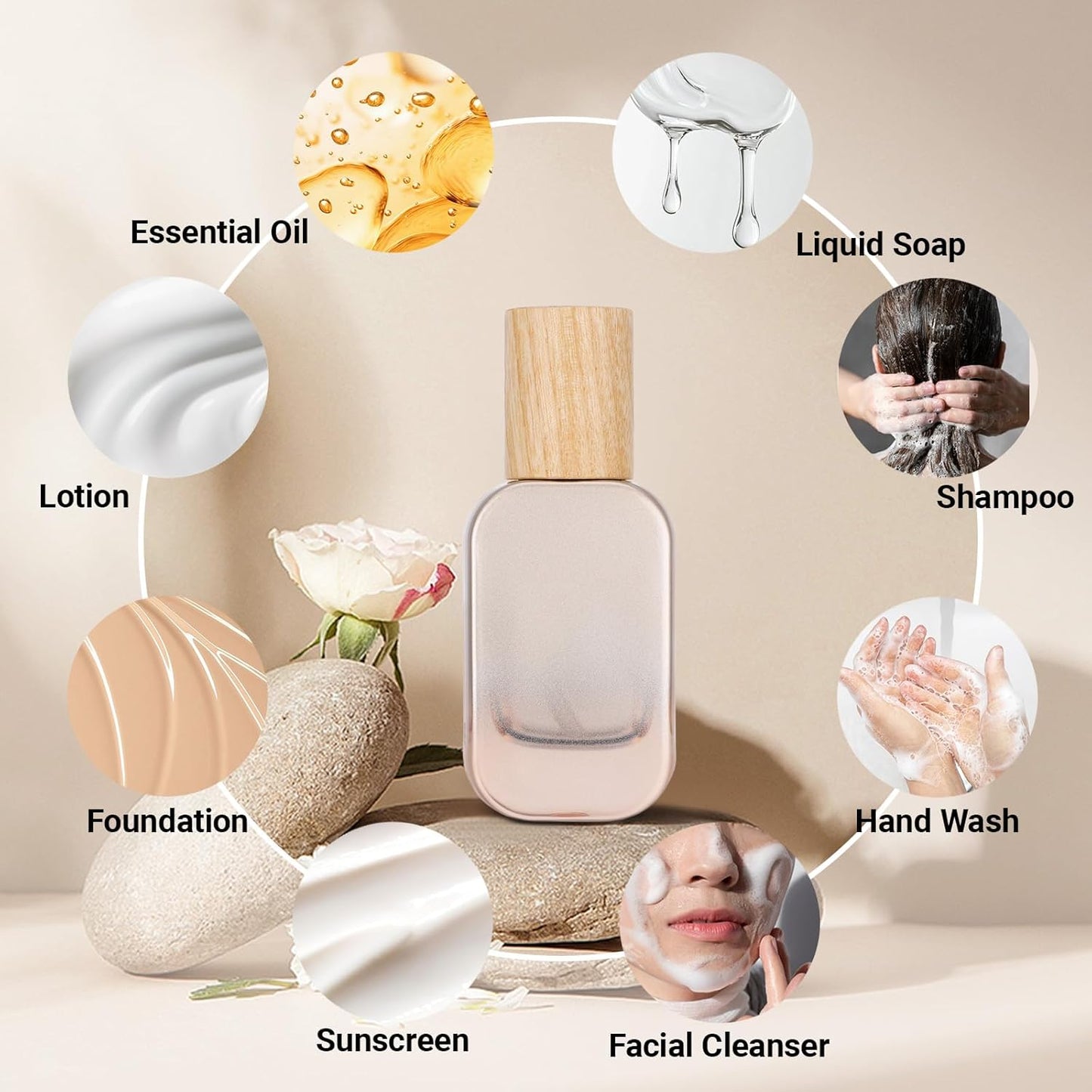 Segbeauty 1oz Glass Pump Bottle Dispenser for Essential Oils, 4pcs Mini Travel Lotion Container, 30ml Liquid Travel Foundation Container Leakproof, Silver Small Glass Bottles for Skincare Cosmetics