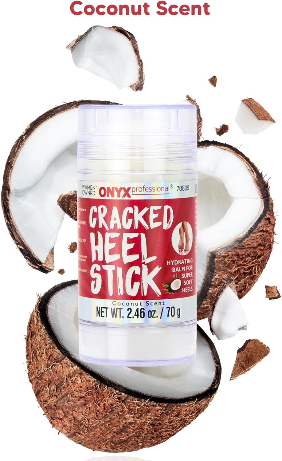 Onyx Professional Cracked Heel Repair Balm Stick for Dry Cracked Feet Treatment, Coconut Scent, 1 pack - Moisturizing Foot Balm, Rolls On, No Mess Like Foot Cream or Foot Lotion, Heel Treatment