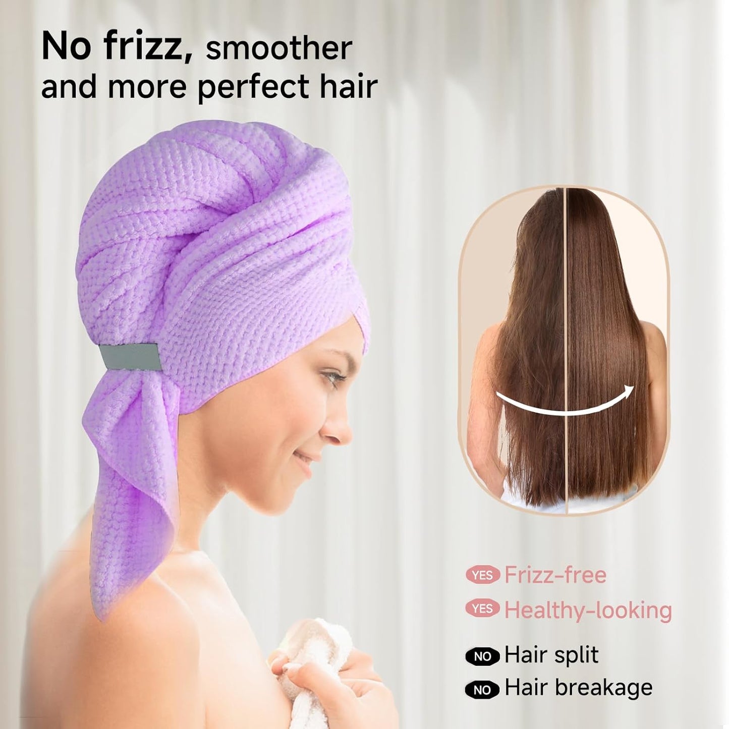 Large Microfiber Hair Towel for Women,Super Soft Anti Frizz & Quick Dry for Curly Hair,Ultra Absorbent Hair Wrap Towels for Long,Thick,Wet Hair 24x42 Inches (Purple)