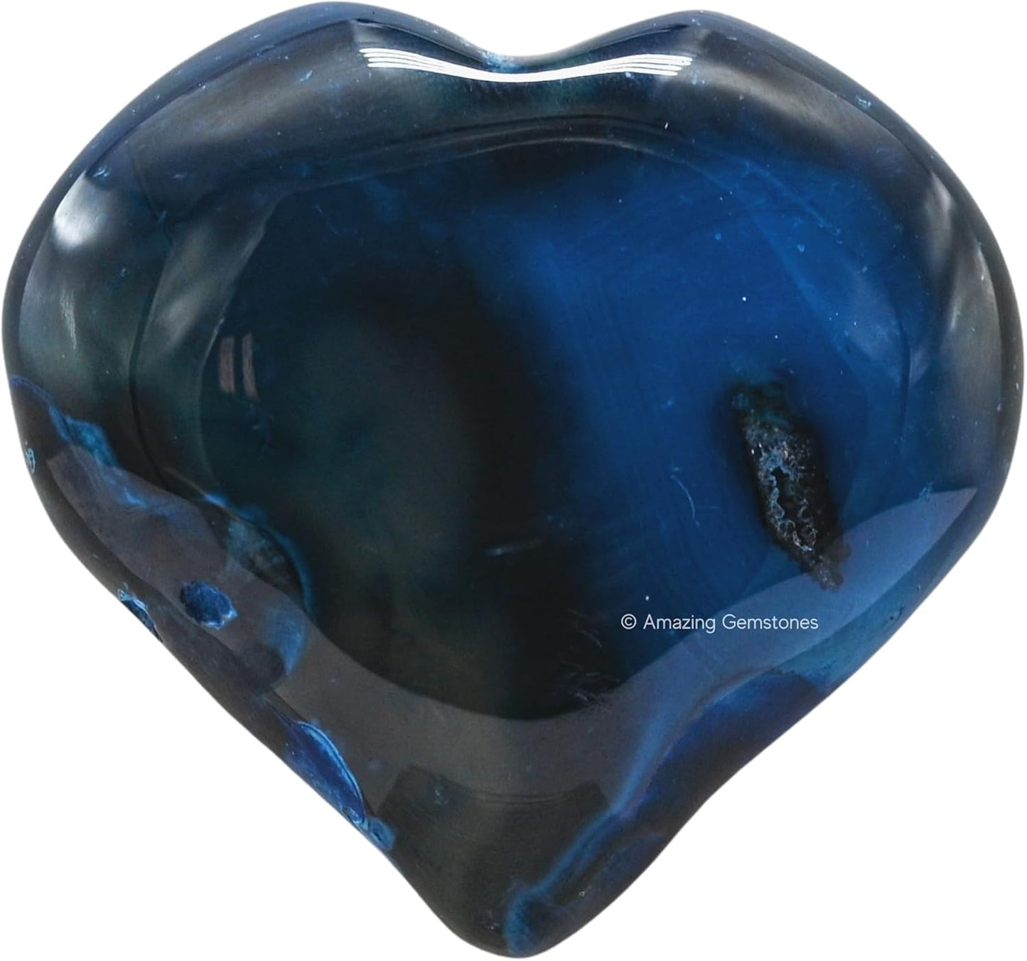 Blue Onyx Agate Crystal Heart Palm Stone - Pocket Massage Worry Stone for Natural Body Chakra Balancing, Reiki Healing and Crystal Grid