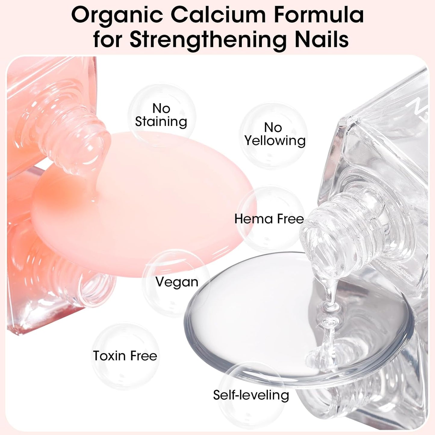 Gellen Clear Nail Polish Base Top Coat, No Wipe Shine Top Coat & 4-In-1 Tinted Nude Base Coat Strengthens Nails - Calcium, Quick Dry Natural Color Regular Nail Polish, Not UV Gel, Hema Free, Non-toxic