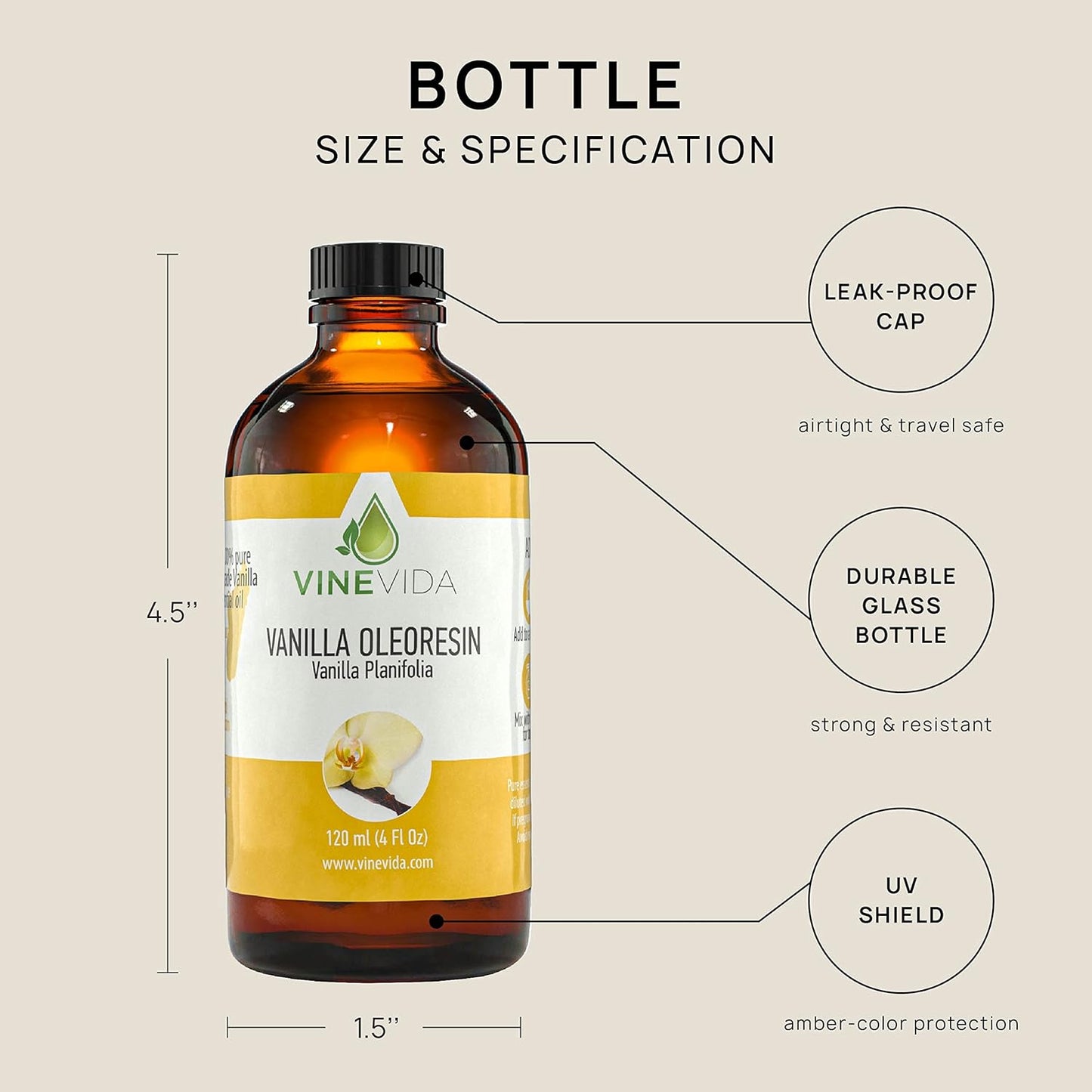 VINEVIDA Vanilla Oleoresin Undiluted 4 oz Essential Oil - Pure, Vegan, and Sustainable
