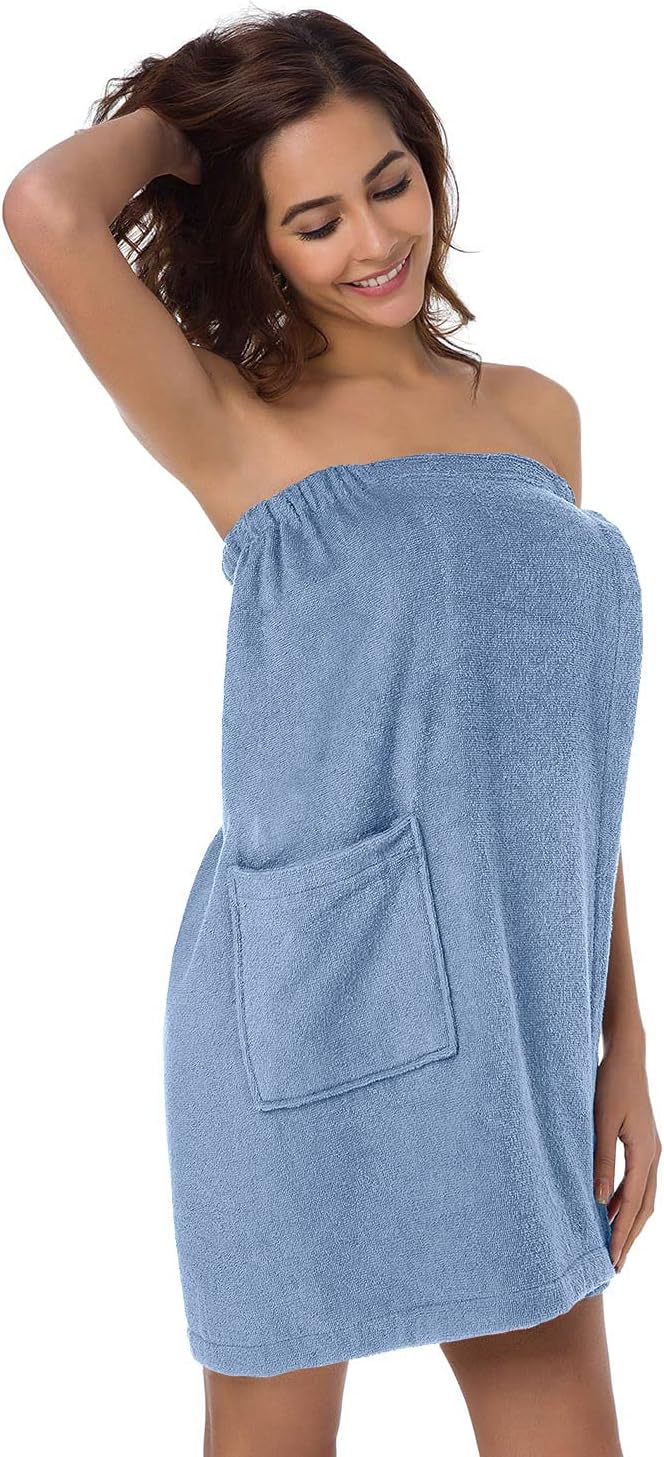 SIORO Women Bath Towel Wrap Robe, Soft Cotton Terry Spa Cloth, Plush Adjustable Closure for Shower, Travel, Pool, Gym