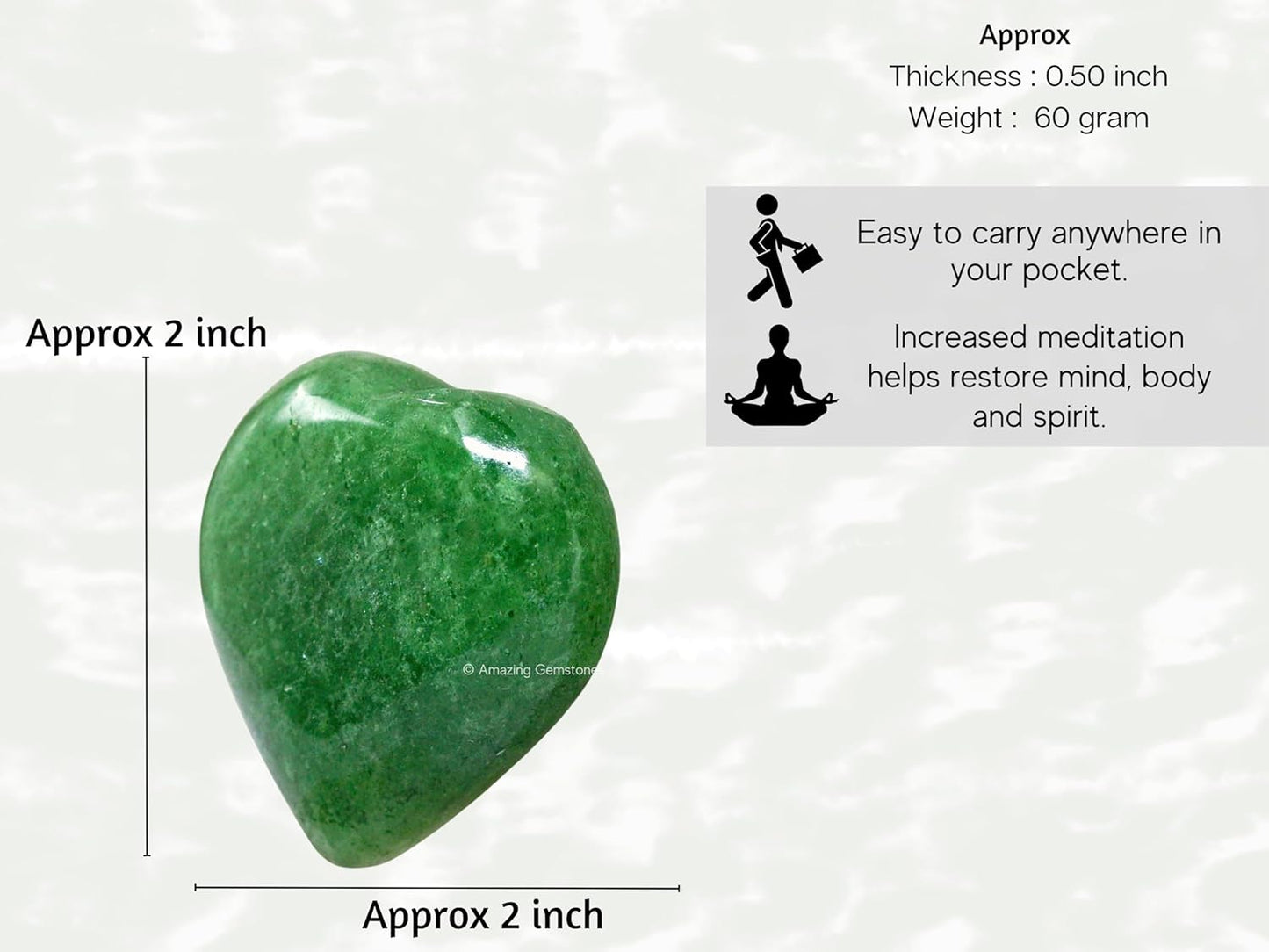 Amazing Gemstone Green Strawberry Quartz Crystal Heart Palm Stone - Pocket Massage Worry Stone for Natural Body Chakra Balancing, Reiki Healing and Crystal Grid