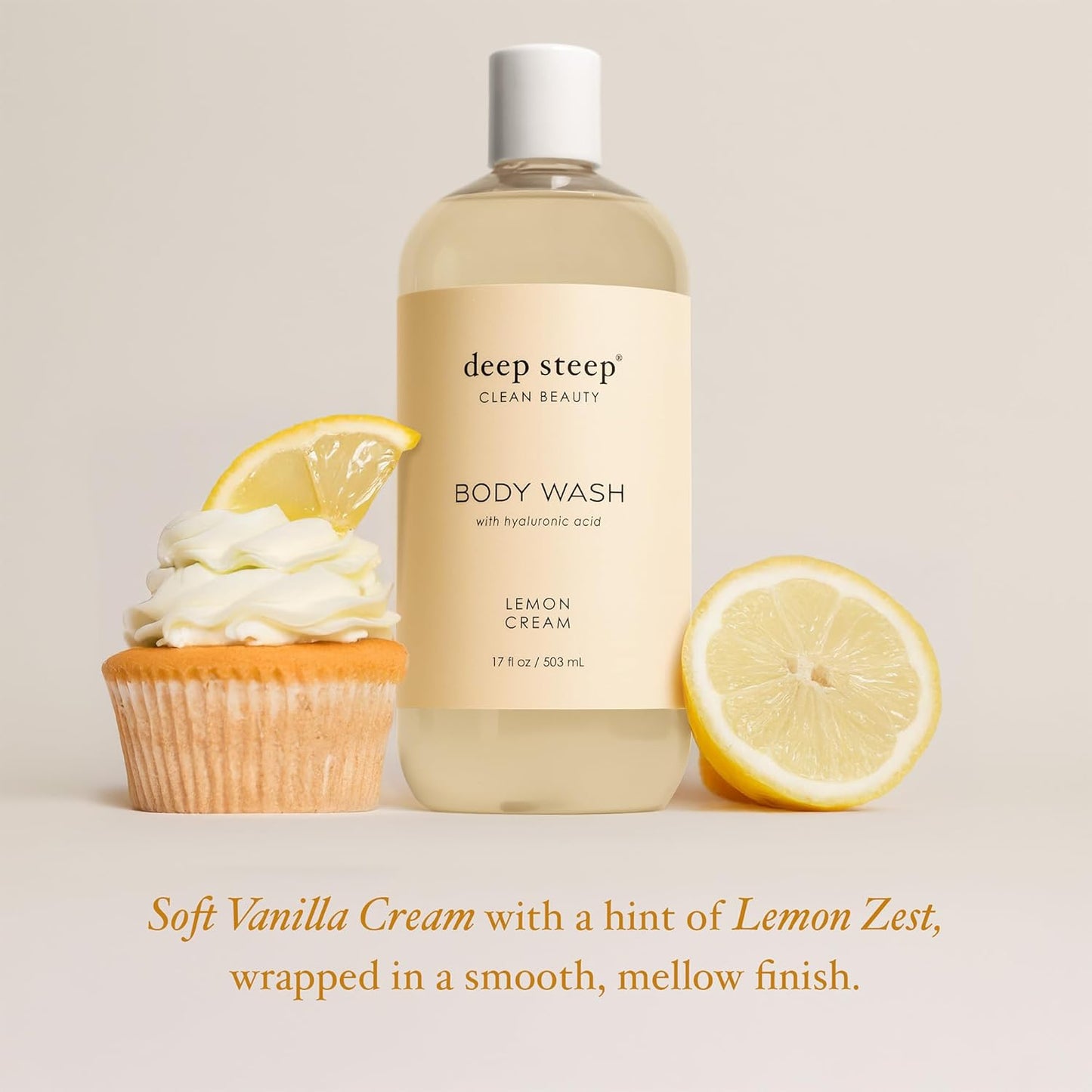 Deep Steep Body Wash, Lemon Cream, 17 oz – Hydrating Shower Gel with Hyaluronic Acid, Shea Butter, Aloe Vera & Argan Oil – Vegan, Clean Beauty, Clean & Refreshed Skin