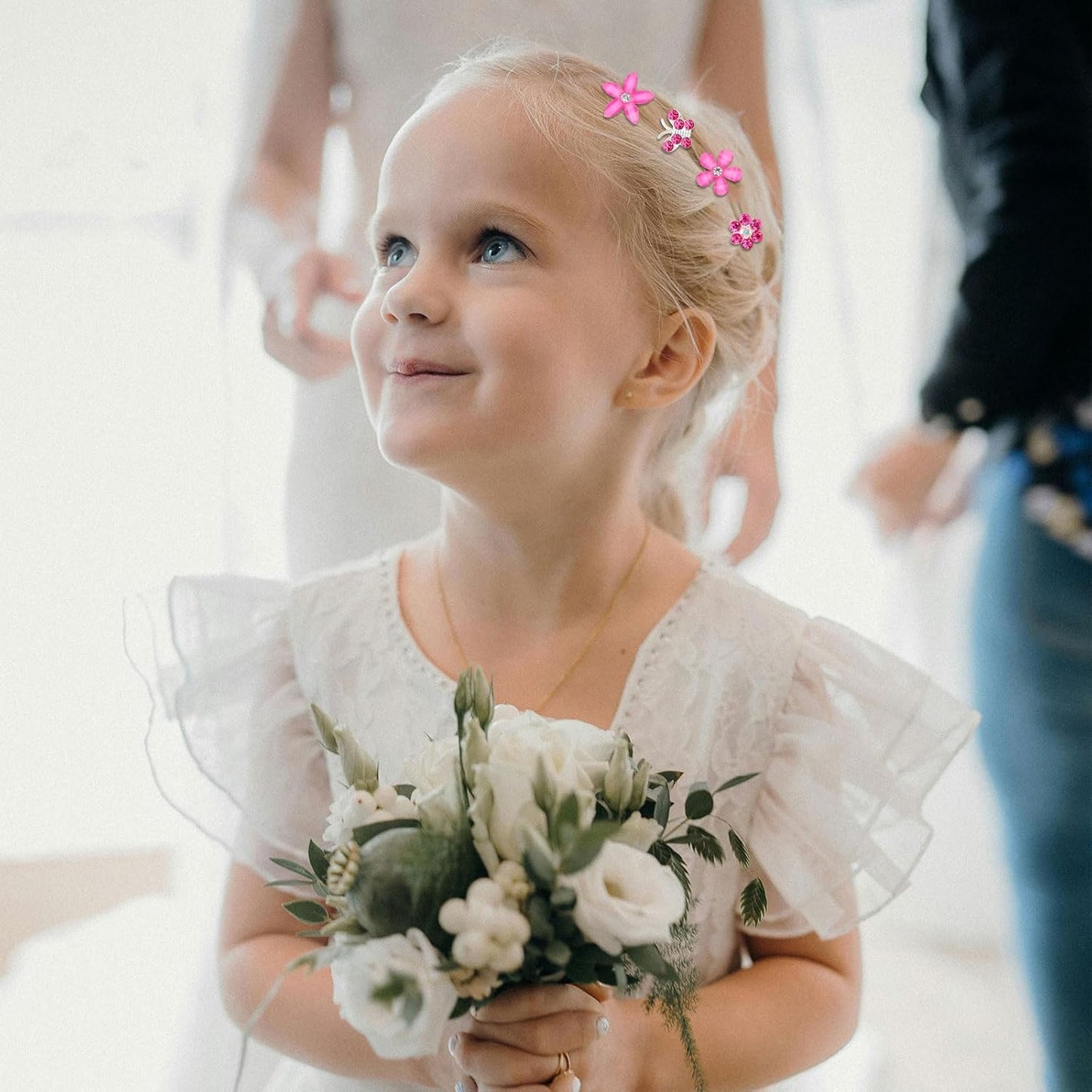 YISSION 20 Pcs Mini Flower & Butterfly Hair Clips - Hot Pink Rhinestone Hair Pins - Wedding & Bridal Hair Accessories for Women & Girls