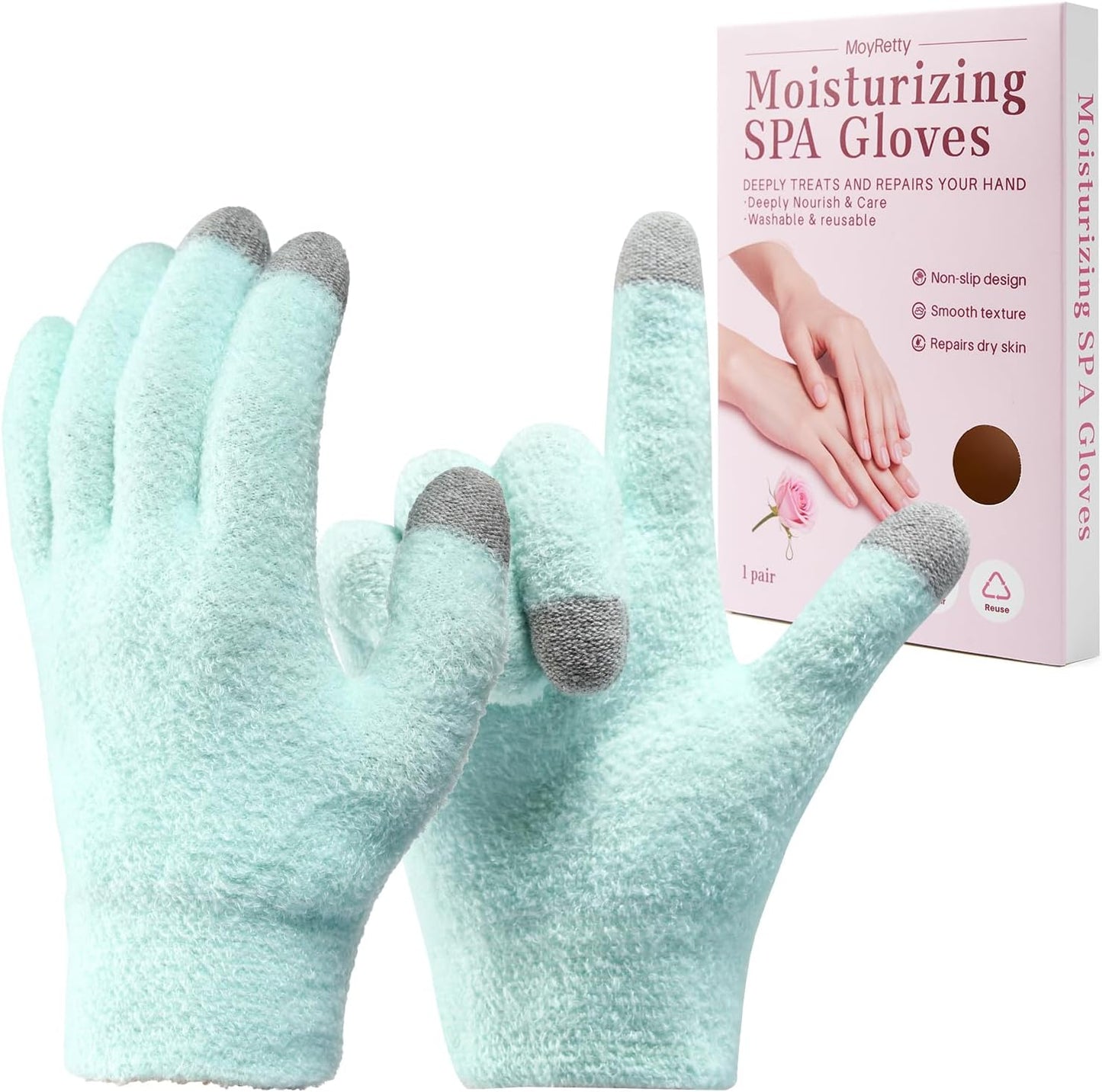 MoyRetty Touchscreen Silicone Moisturizing Gloves for Dry Hands Overnight, Reusable Hand Spa Gloves with Vitamin E & Jojoba Oil(Green)