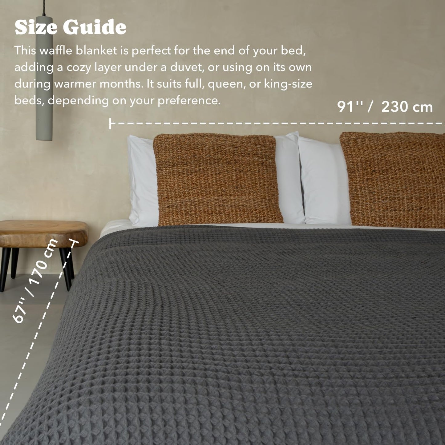 Luxury Japanese Cotton Waffle Towelket Blanket for All Sleepers | Soft, Breathable and Thermoregulating (Smoke Grey, 67''x91'')