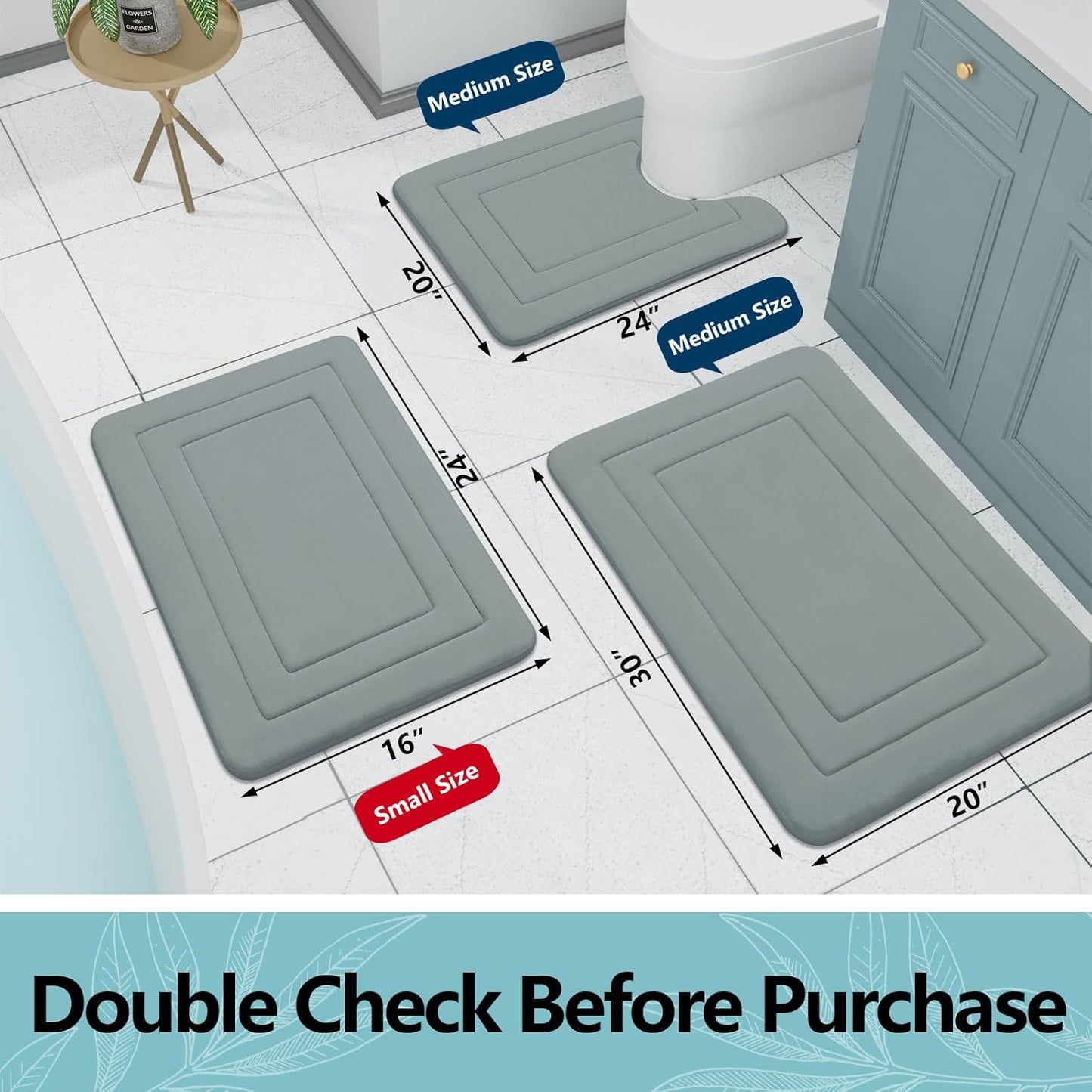 Arotive Memory Foam Bathroom Rug Mat 36x24, Ultra Soft and Absorbent Bath Mat, Machine Wash Dry, Comfortable Bath Rug Carpet for Bathroom Floor, Tub and Shower, Grey