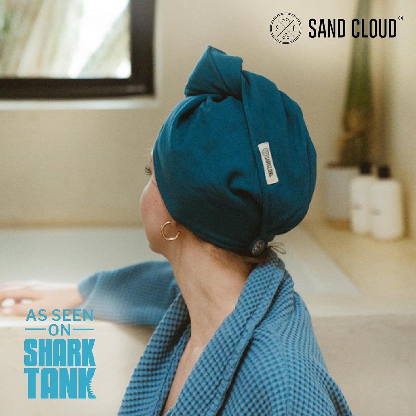 Sand Cloud Hair Towel Wrap for Women & Men, (Teal Blue, Terra) - 100% Turkish Cotton Quick Hair Drying Towel Wrap - Absorbent Half Terry Weave Hair Plop Head Towel Wrap with Binding Edge