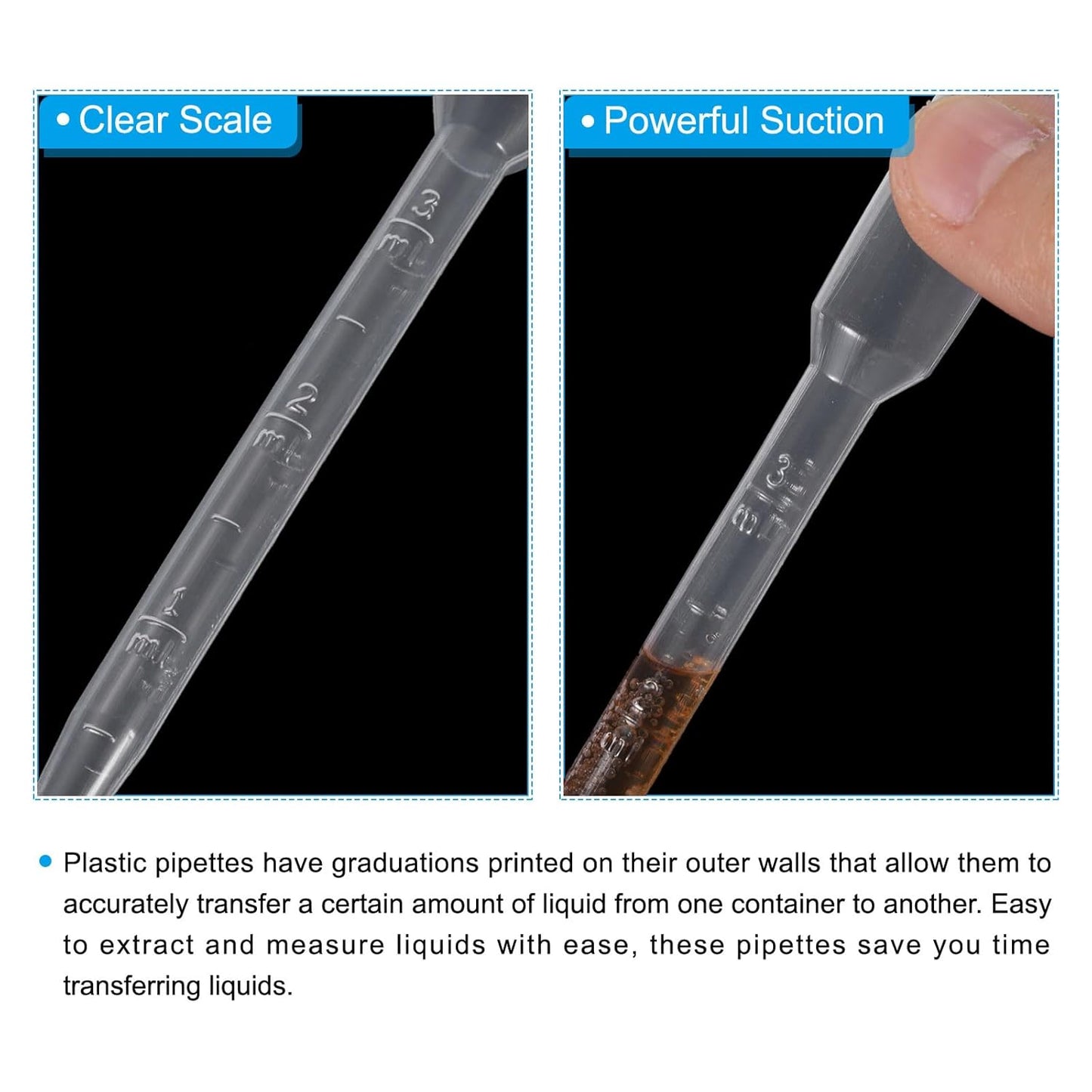 PATIKIL 2ml Pipettes Dropper, 24pcs Plastic Pipettes Disposable Pipette Transfer Pipette Calibrated Plastic Eye Dropper with Scale for Science Laboratory Resin DIY Crafts Makeup Oil