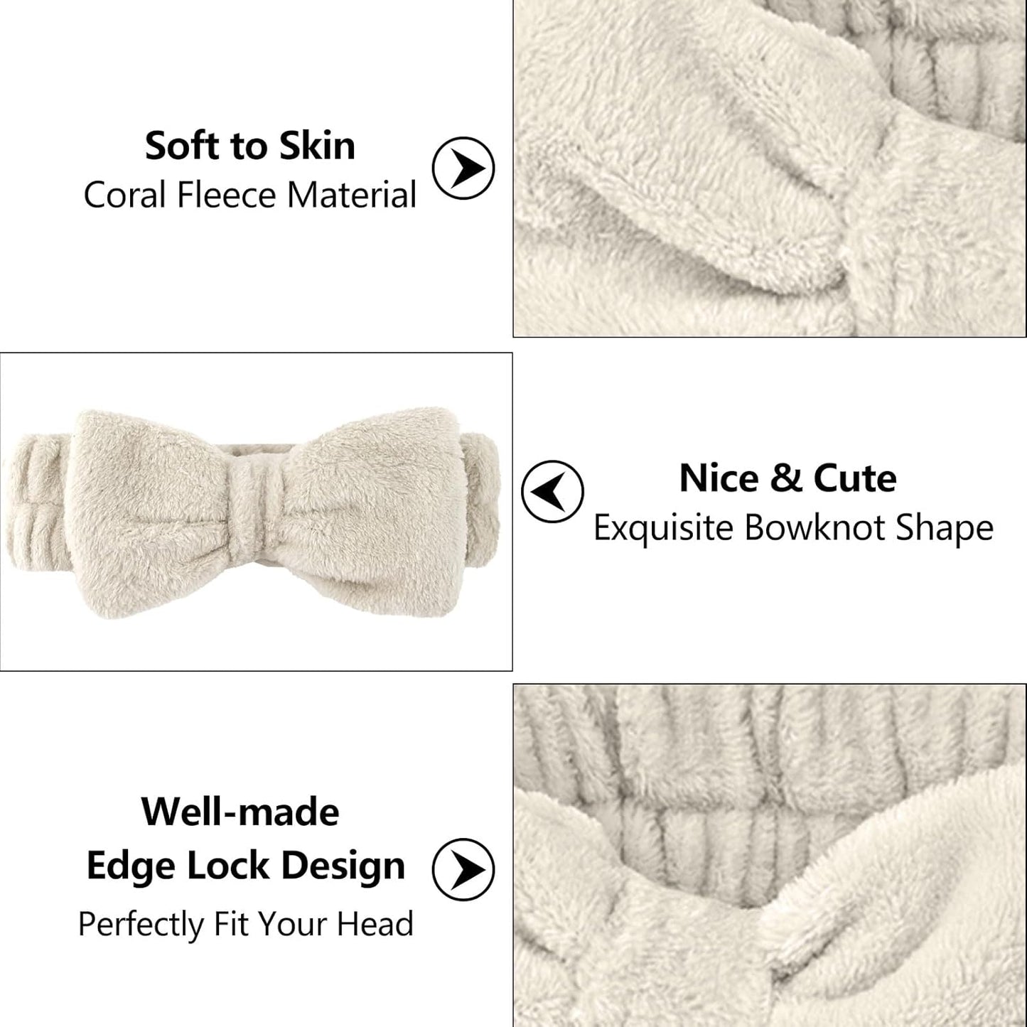 Ondder Spa Terry Cloth Headbands - 8 Pcs Cute Makeup Bow Headbands for Women, Skincare and Face Washing