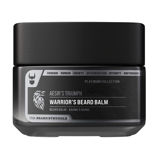 The Beard Struggle Warrior’s Beard Balm - Platinum Collection, Aesir's Triumph - Non-Greasy Low-Hold Formula, Luxurious Cologne-Grade Fragrances 100% Natural and Plant-Based Ingredients - 50g