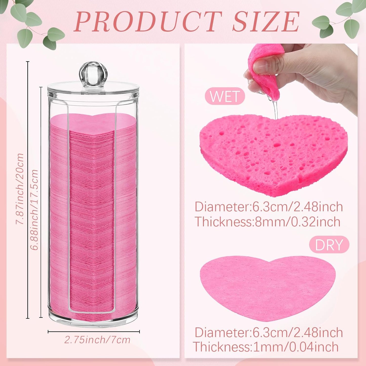 Sieral 120 Pcs Compressed Facial Sponges with Container Disposable Face Sponge Pads for Washing Face Cleansing Exfoliating Esthetician Makeup Removal(Heart,Rose Red)