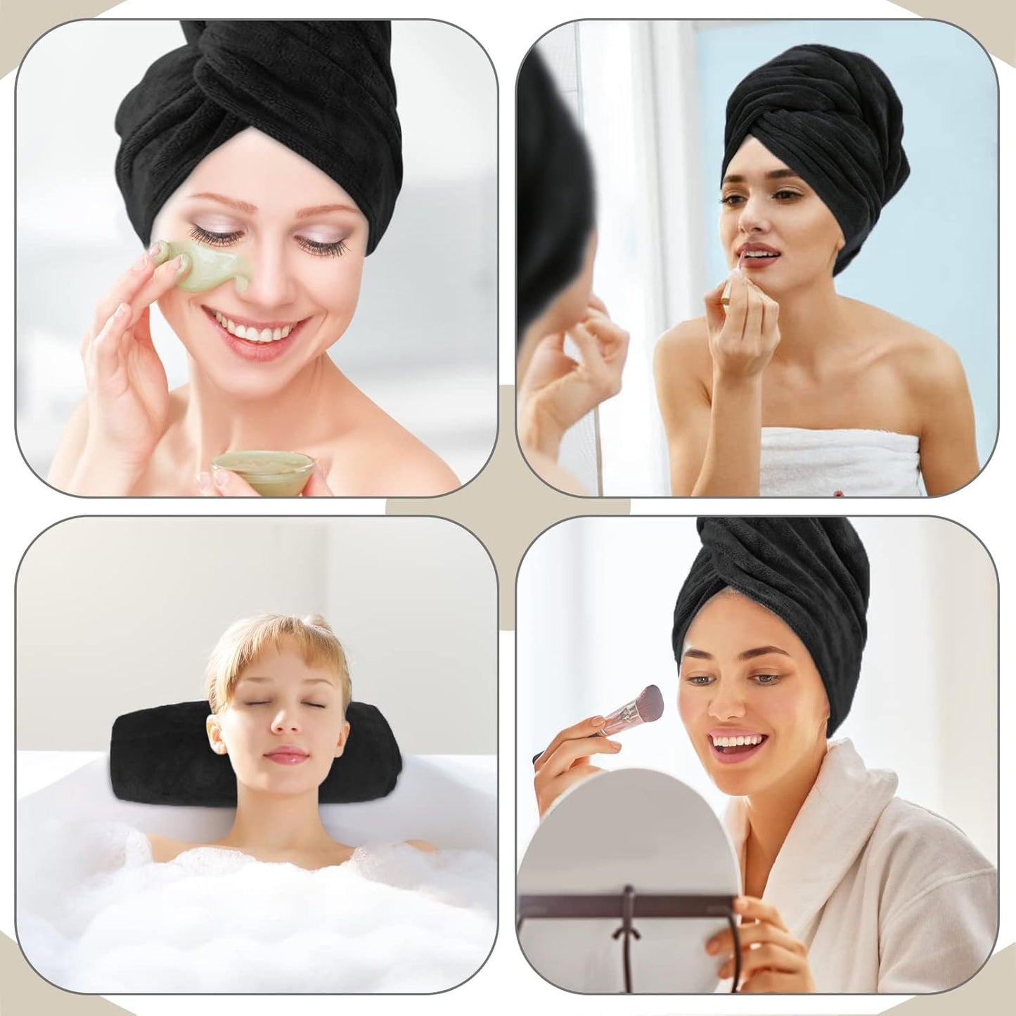 SUNLAND Microfiber Hair Towels Anti Frizz Hair Drying Towel Super Absorbent Fast Drying Turbans for Wet and Curly Soft Head Towel Wrap with Elastic Band 24 inch X 43 inch Black