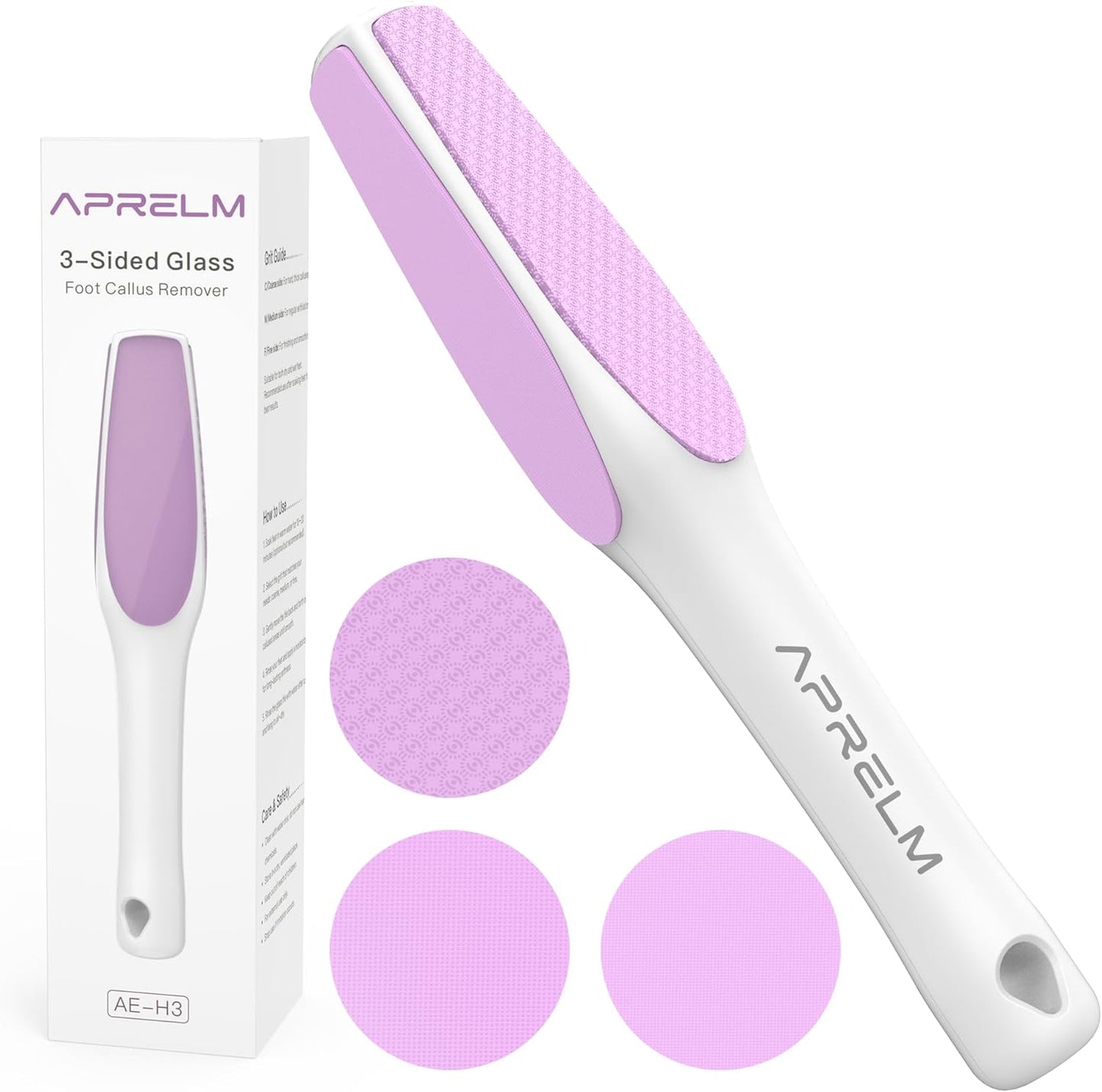 AprElm-H3 Professional 3-Sided Glass Foot Callus Remover, 3-in-1(Coarse, Medium, Fine) Foot File Pedicure Tools for Feet Hard Skin Smooth Polishing (Pink)