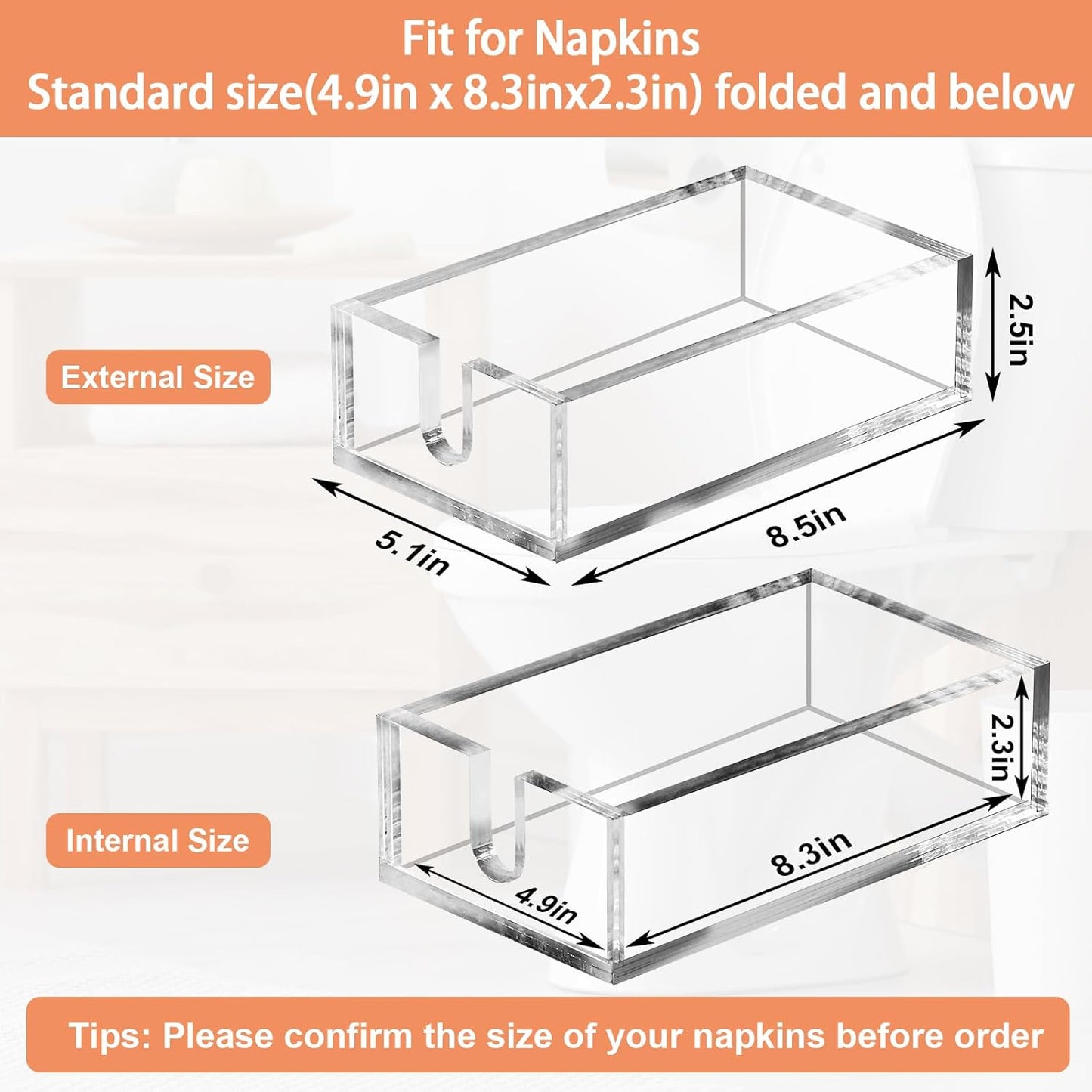Acrylic Napkin Holder - Clear Thicker Guest Towel Holder Tray for Bathroom Kitchen Dining Room, Disposable Paper Hand Towels?0.2in Thickness? (Pack of 2)