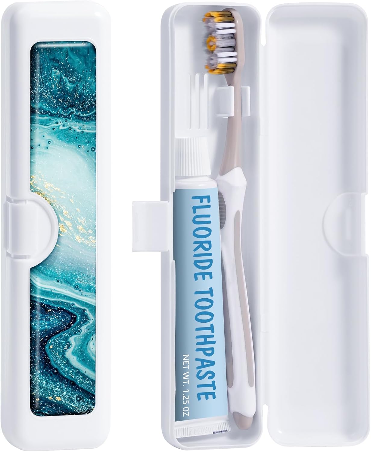 Toothbrush Travel Case - Colorful Pattern, Holder and Covers for Toothbrushes, Includes Tongue Scraper Case