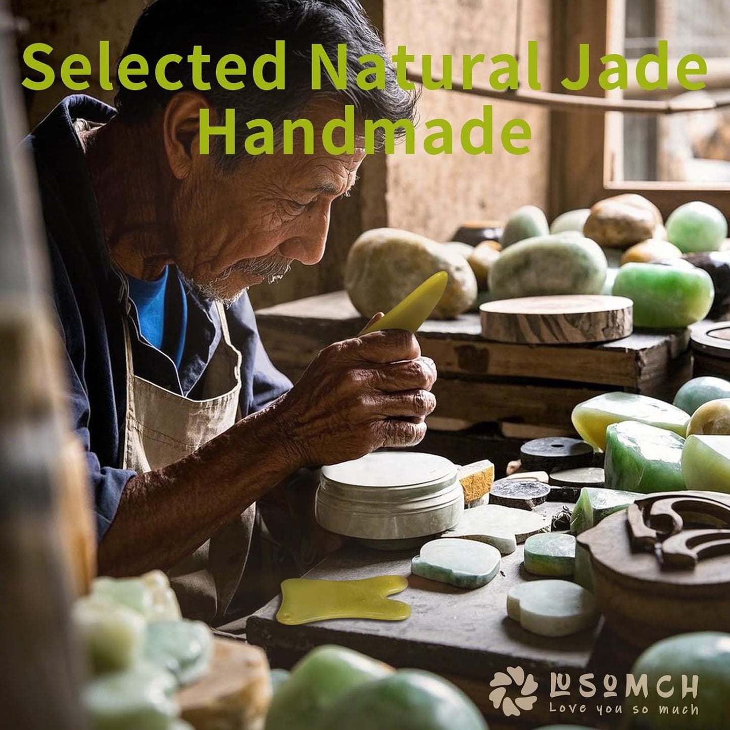 3 Piece Guasha Tool for Face Lymphatic Drainage Massager for Body Green Gifts Real Jade Gua Sha Set Comes with A Beautiful Carrying Pouch Spa Day Essentials