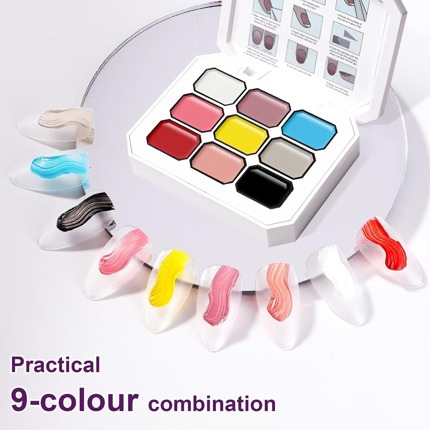 Gradient Painting Gel, 9 Colors Ombre Gel Nail Polish Oil Painting 3D Sculpture Effect for Pigment Pat Nails French Manicure DIY Nail Art Long-lasting Soak of UV/LED Artistic Inspiration