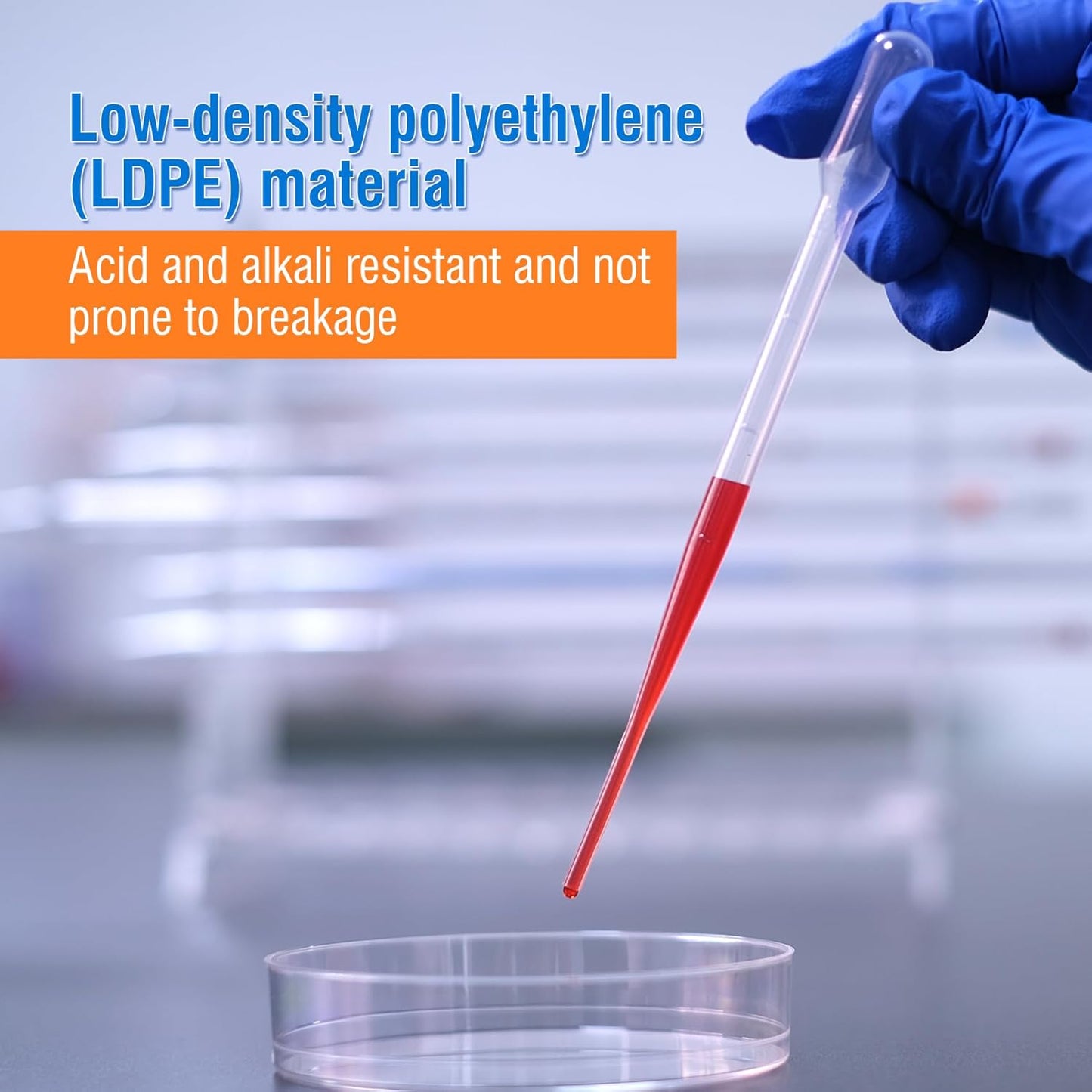 PEKYBIO Sterile Pasteur Pipettes 3ml Disposable Plastic Transfer Pipette Dropper 100Pcs Graduated Calibrated Lab Pipettes, Low Density Polyethylene (LDPE), Individual Peel-Pack, Vol. 7ml, 155mm Long