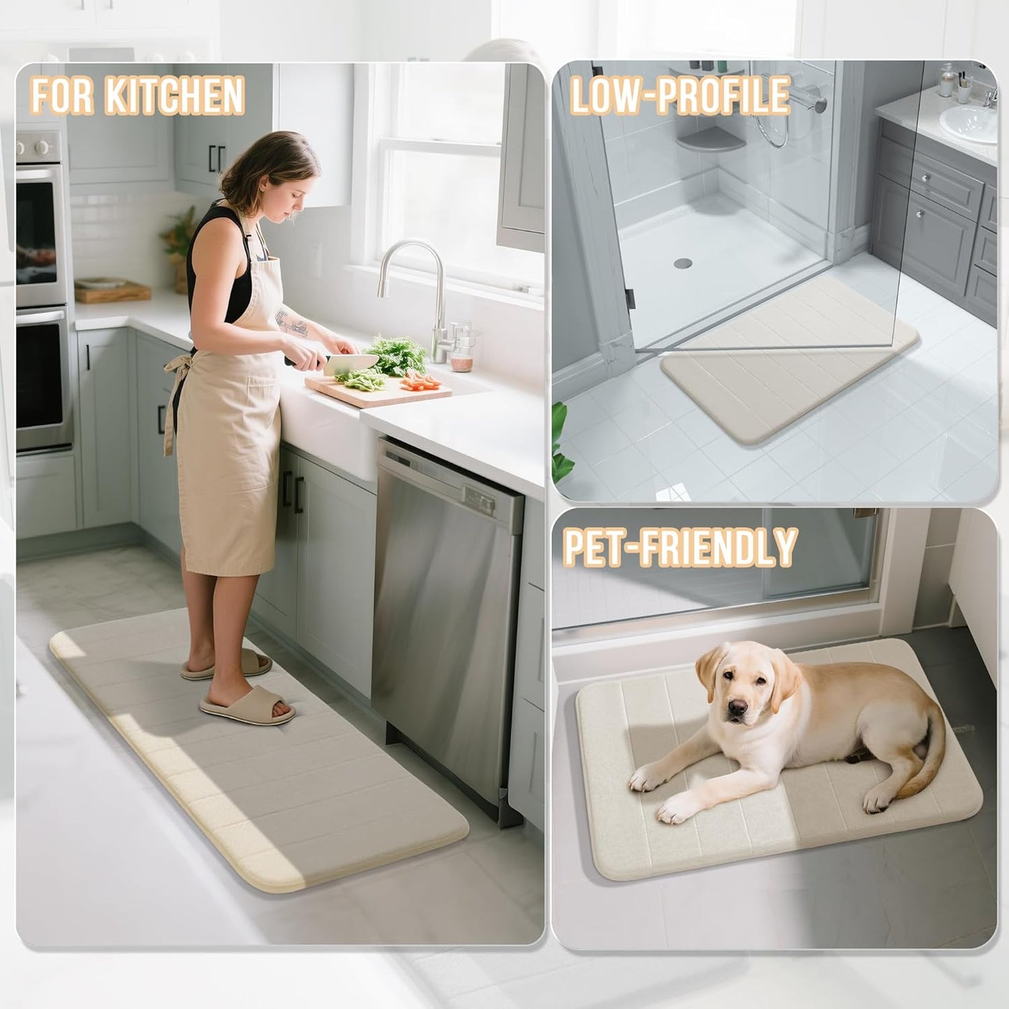 Yimobra Memory Foam Bath Mat, Super Soft Absorbent Bathroom Rug Non Slip 24x17 Inch, Quick Dry, Machine Washable Floor Carpet for Tub Shower, Home Decor Accessories, Cream