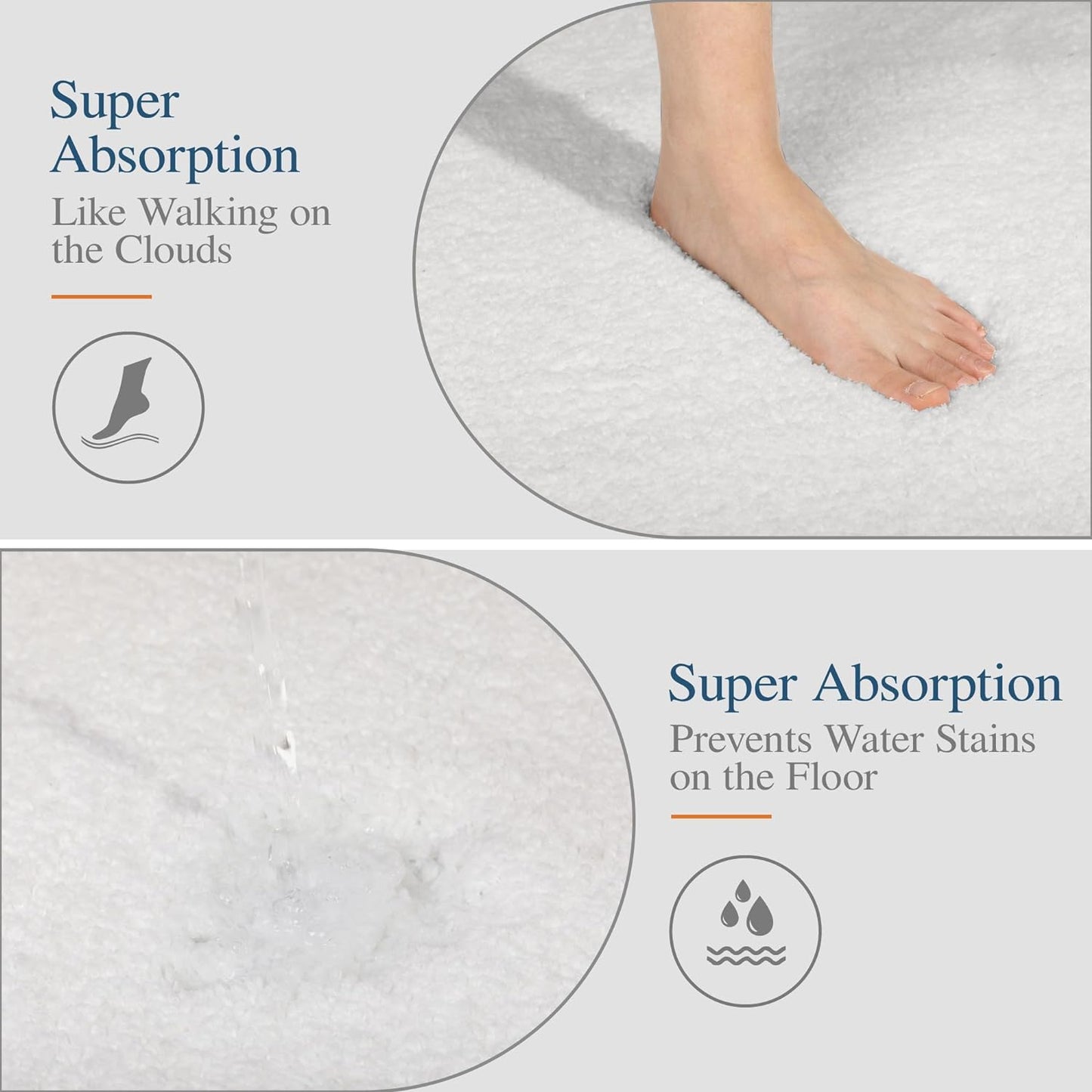 Walensee Bathroom Mat Non Slip (16 x 24, Ivory) Water Absorbent Soft Microfiber Shaggy Mat Machine Washable Thick Plush Rugs for Shower