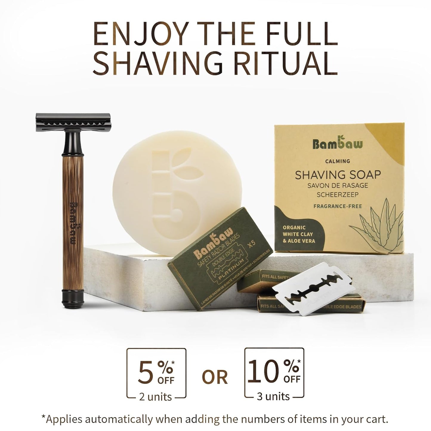 Bambaw Single Blade Razors for Men & Women, Bamboo Razor with 5 Blades, Double Edge Safety Razor, Eco-Friendly, Reusable & Plastic Free – Slim Bamboo Black