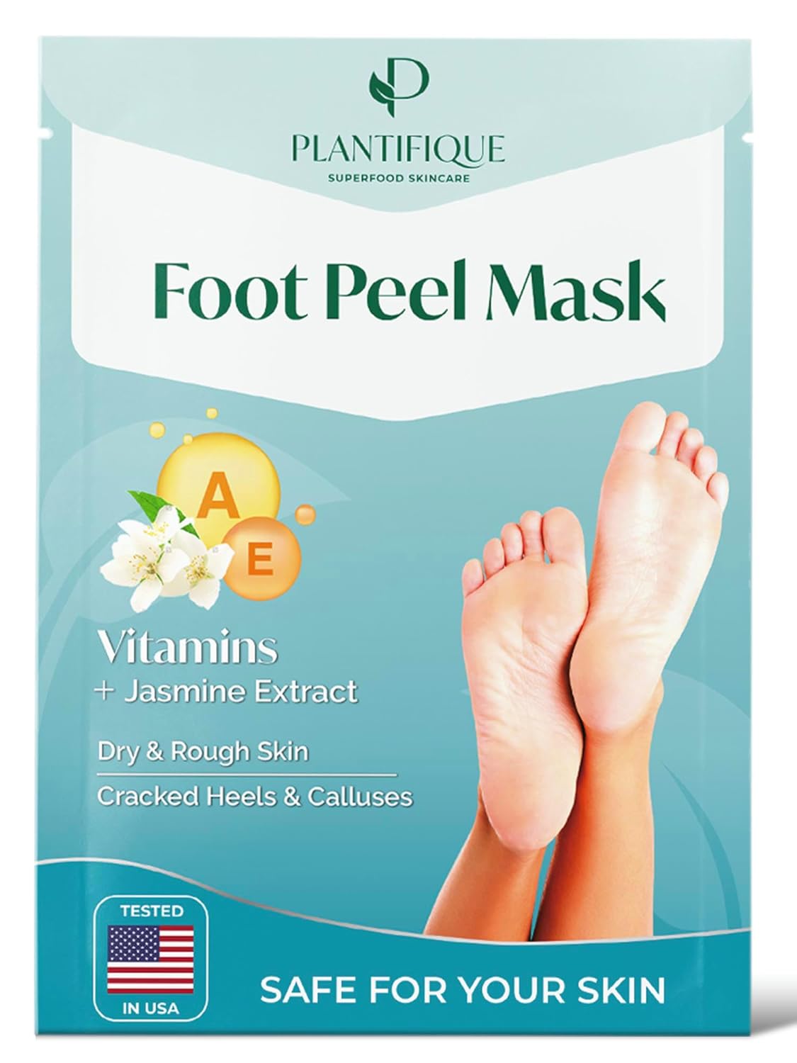 PLANTIFIQUE Foot Peeling Mask 1 Pack | Dermatologically Tested Repairs Heels & Removes Dry Dead Skin for Baby Soft Feet | Exfoliating Foot Peel Mask for Dry Cracked Feet | Jasmine