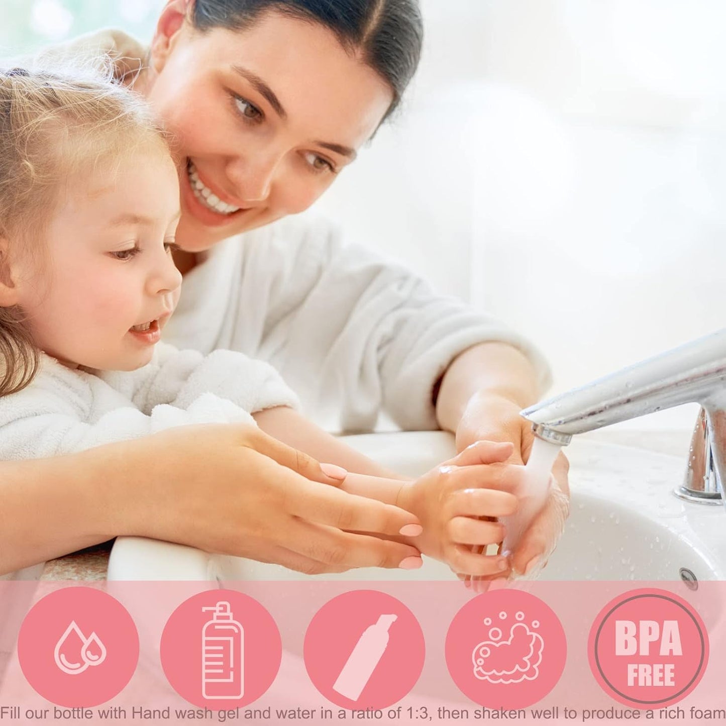 Lil Ray 2 Oz Empty Pink Foam Pump Bottle, Travel Foamer Soap Dispenser for Lash Shampoo, Hand Soap, Foaming Cleaner(Pink Pump, 12 PCS)